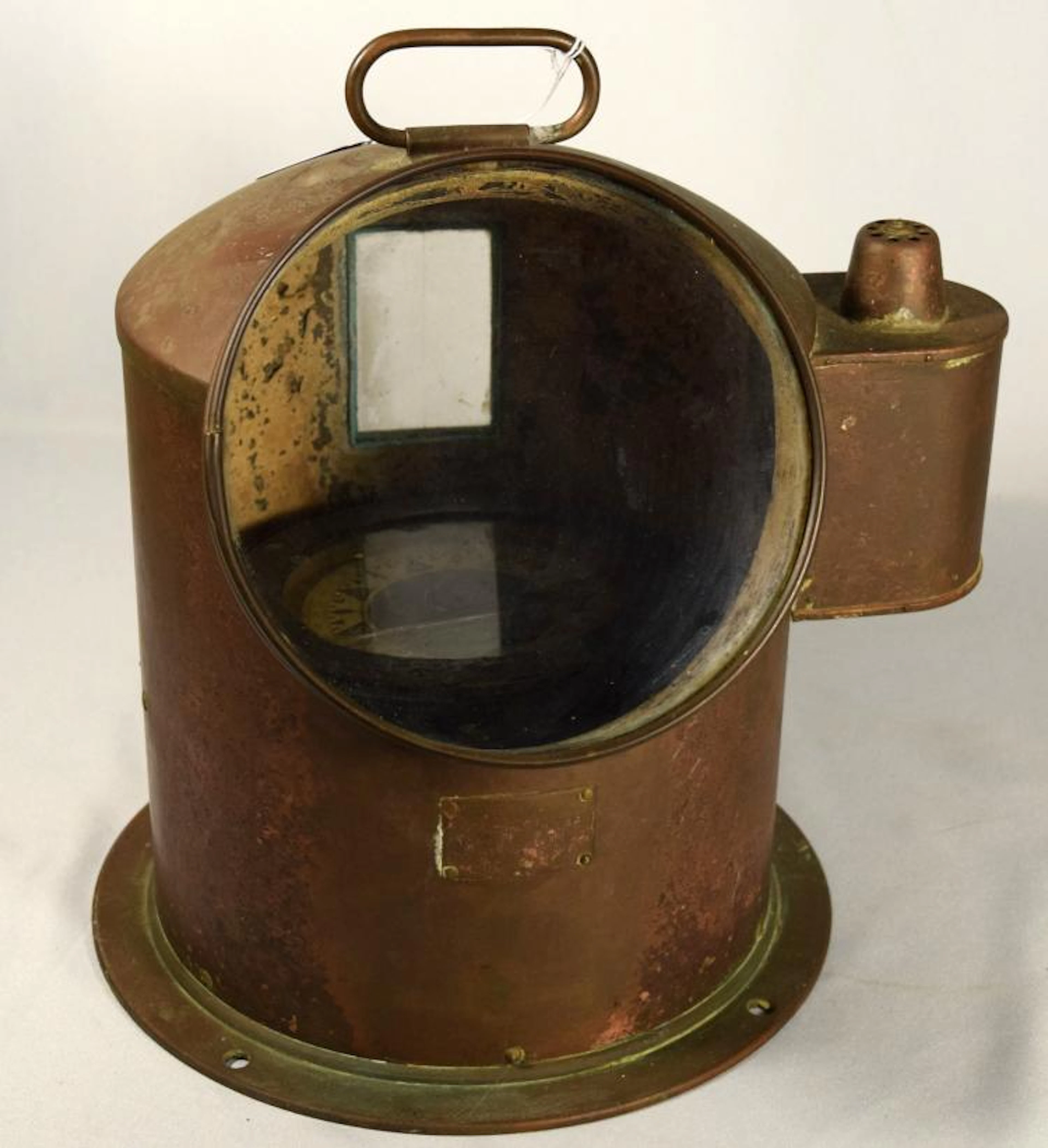 VINTAGE BRASS BINNACLE WITH COMPASS & OIL LAMP: