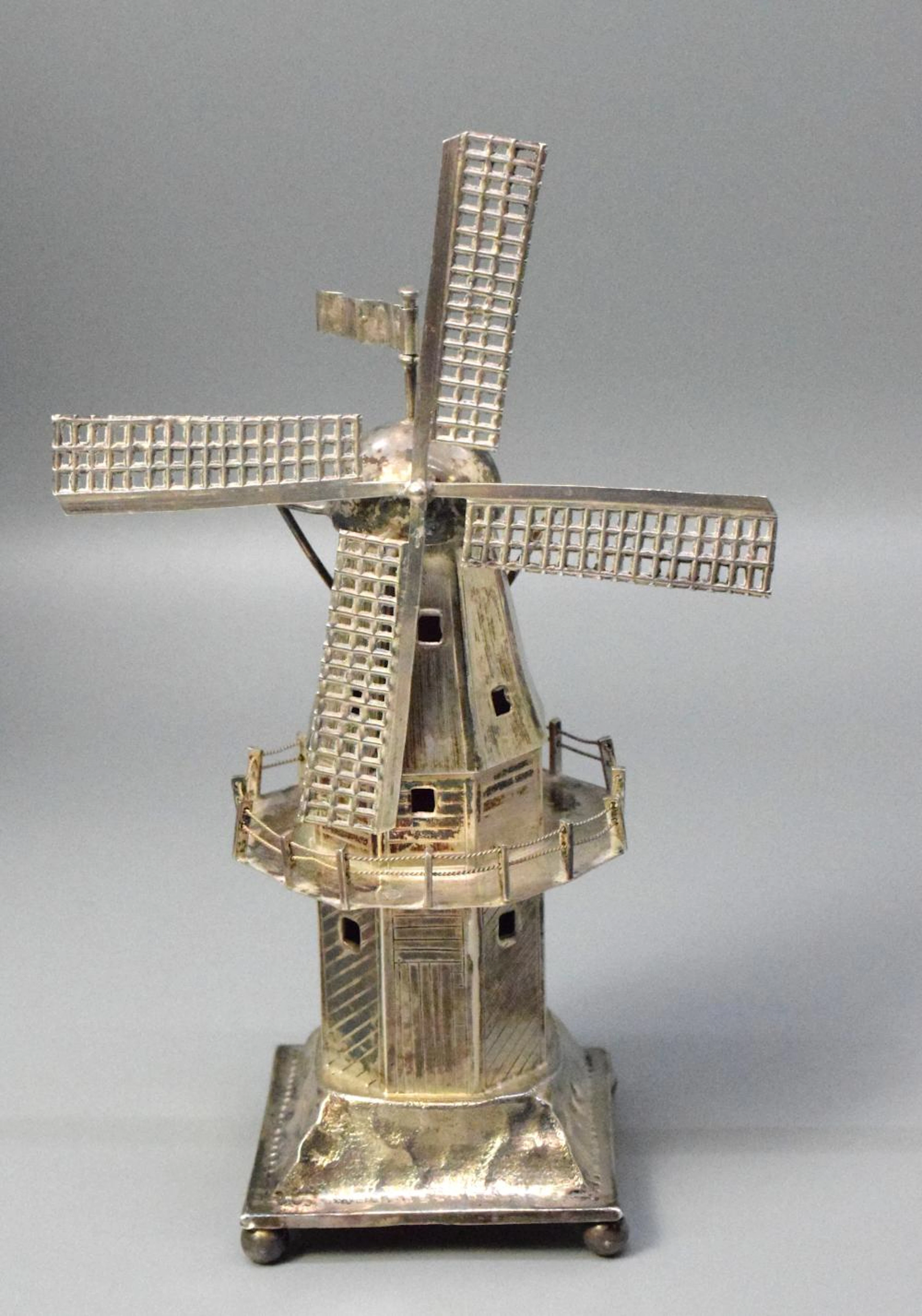 J. VERHOOGT ANTIQUE DUTCH SILVER WINDMILL
