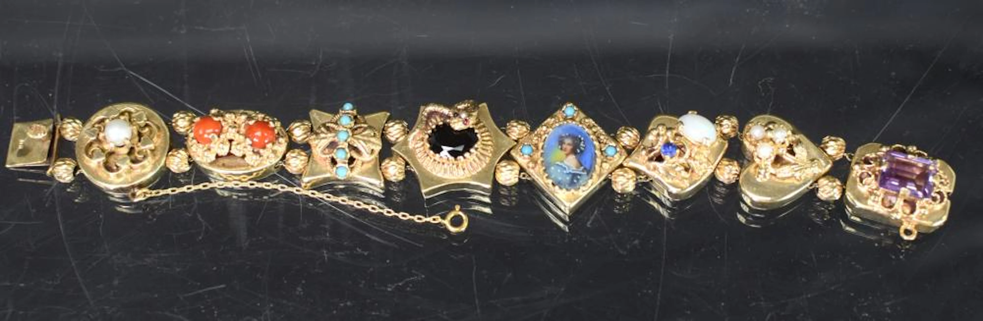 14K YELLOW GOLD & GEMSTONE LINKED BRACELET