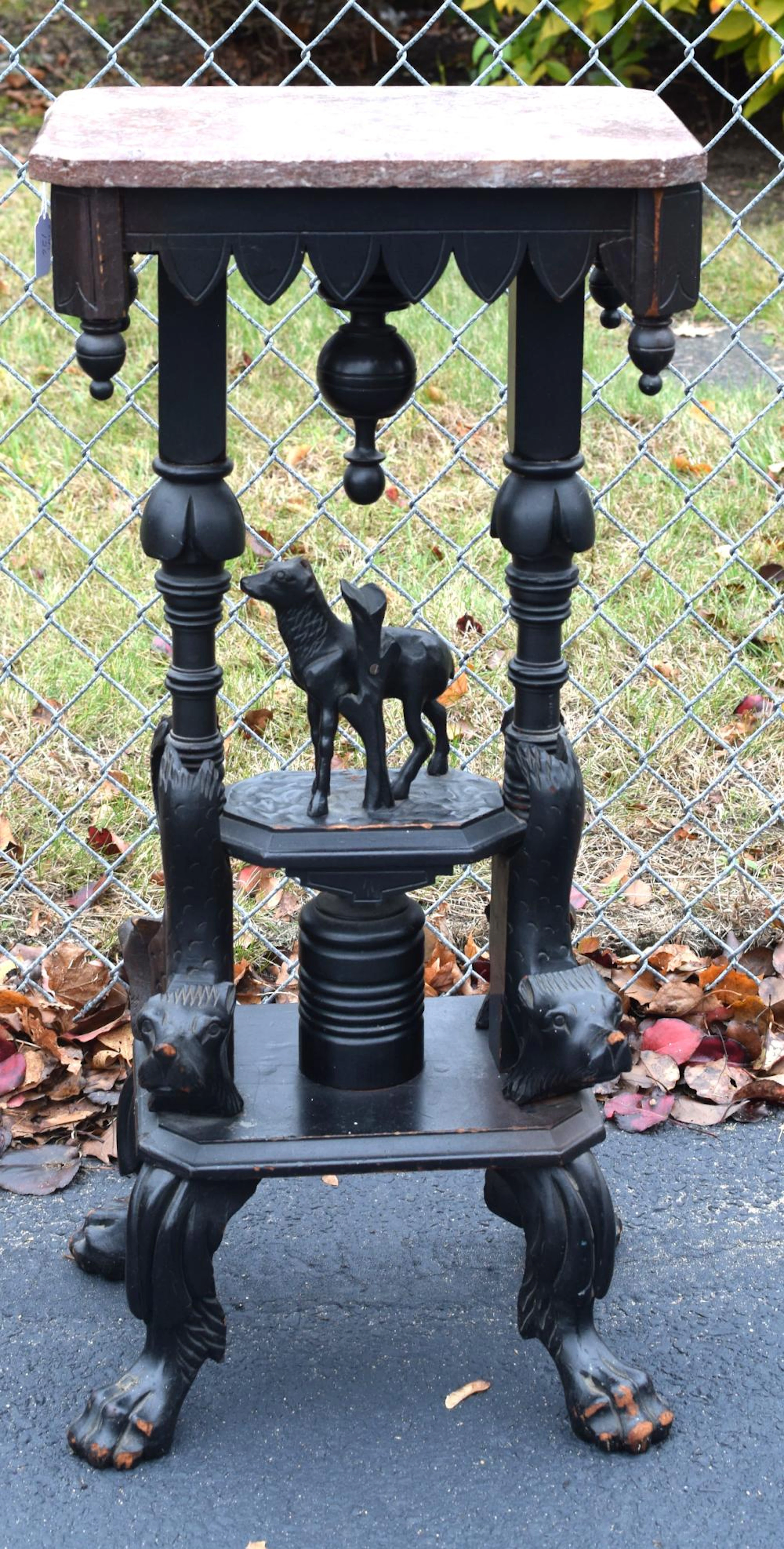 UNIQUE DEER & DOG DECORATED MARBLE TOP PLANT STAND