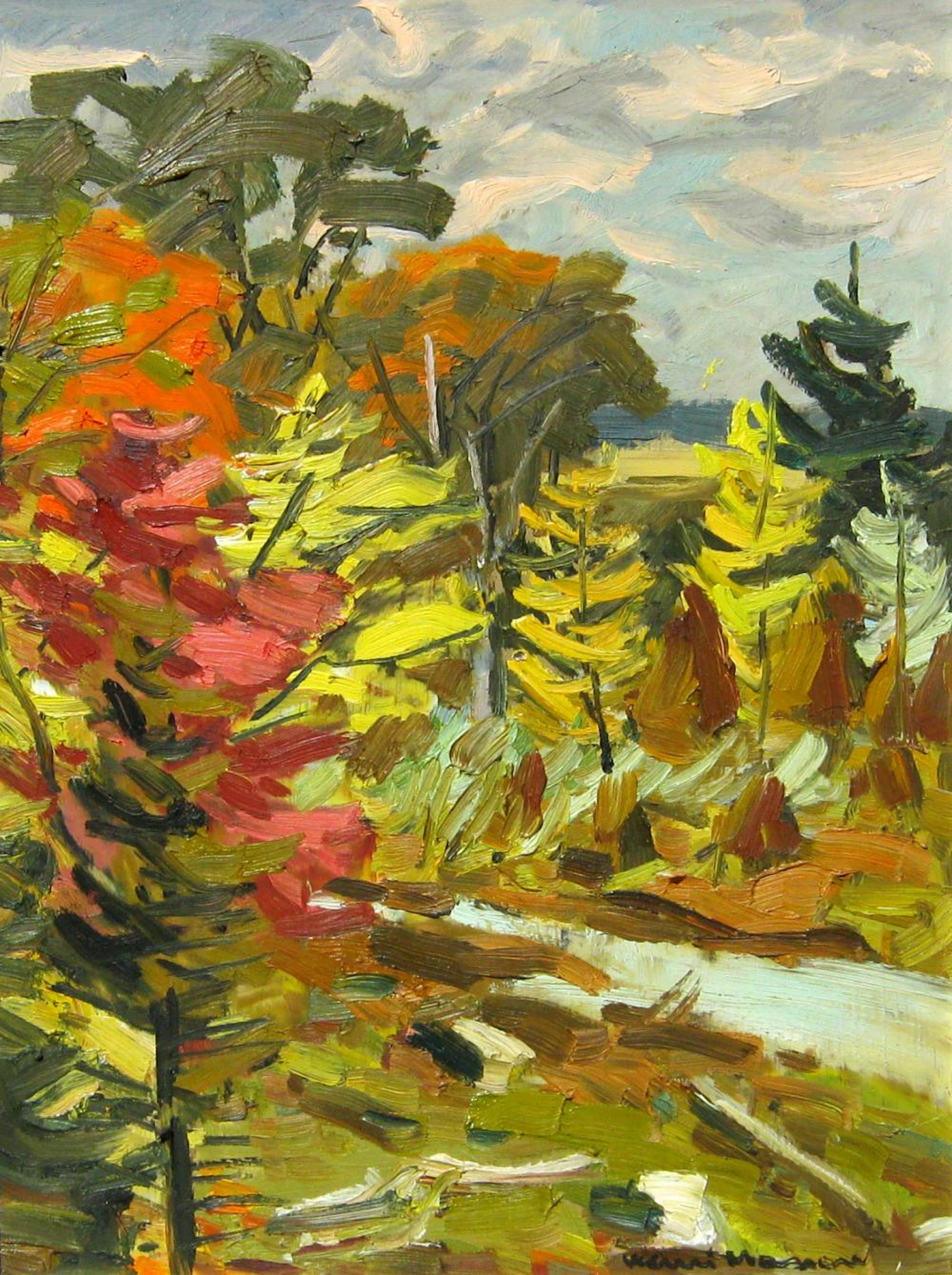 Henri Leopold Masson - Autumn Colours by a Forest Stream