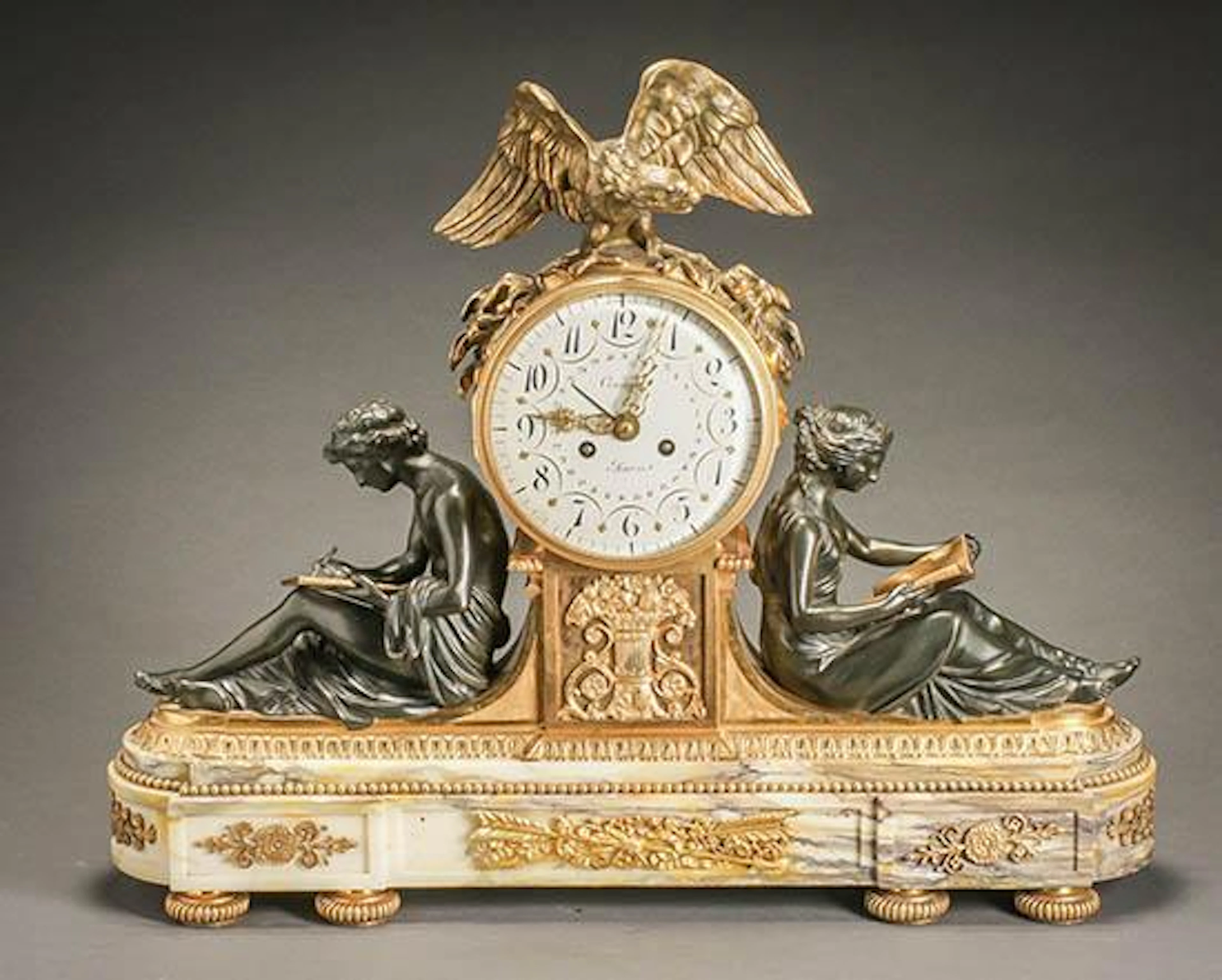 Louis XVI Style Ormolu, Bronze and Marble Figural 'Pendule l'Étude