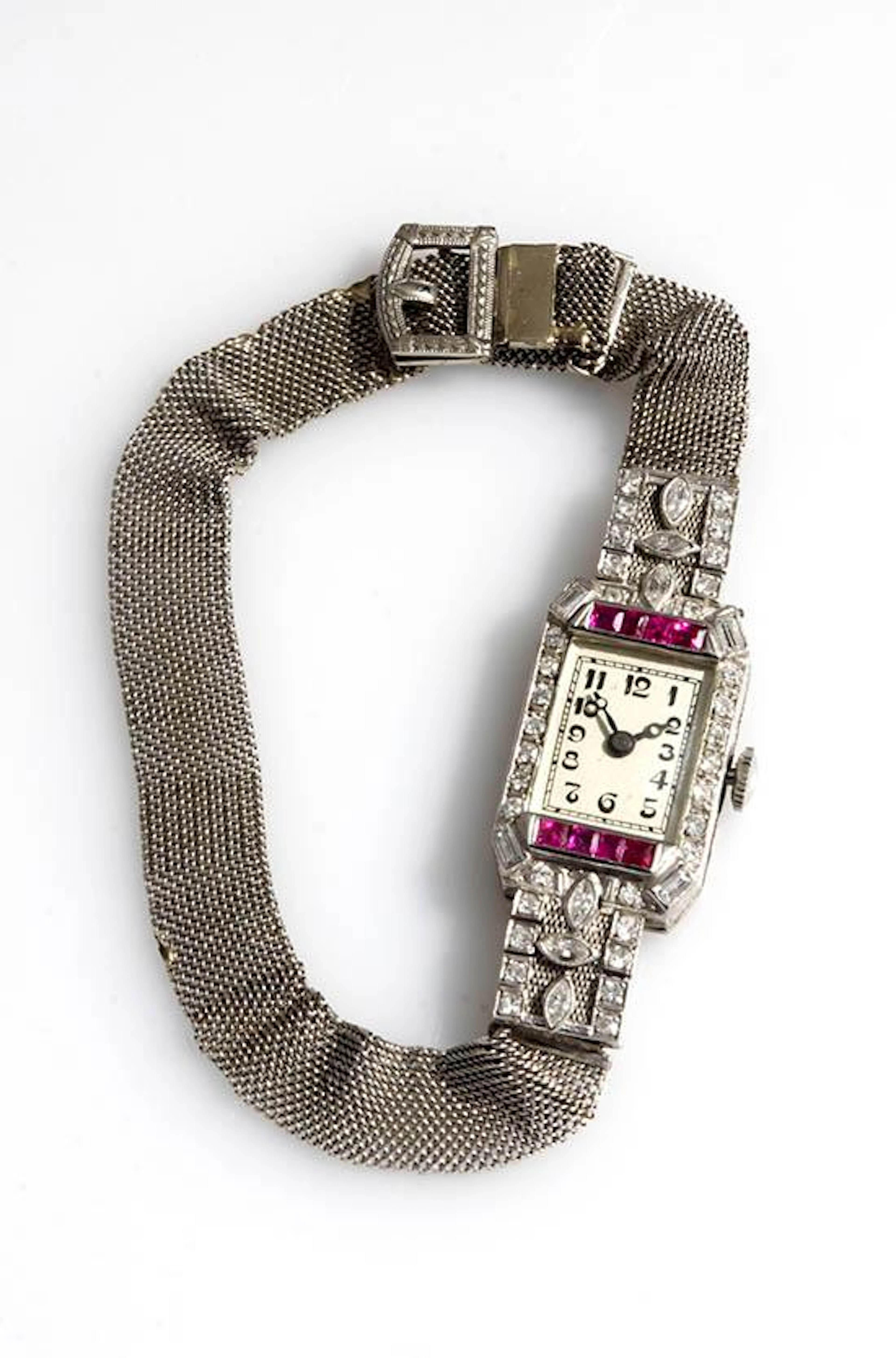 Lady's Art Deco Platinum, Diamond and Ruby 17-Jewel Manual-Wind Wristwatch, Goering Watch Co., Swiss, circa 1925