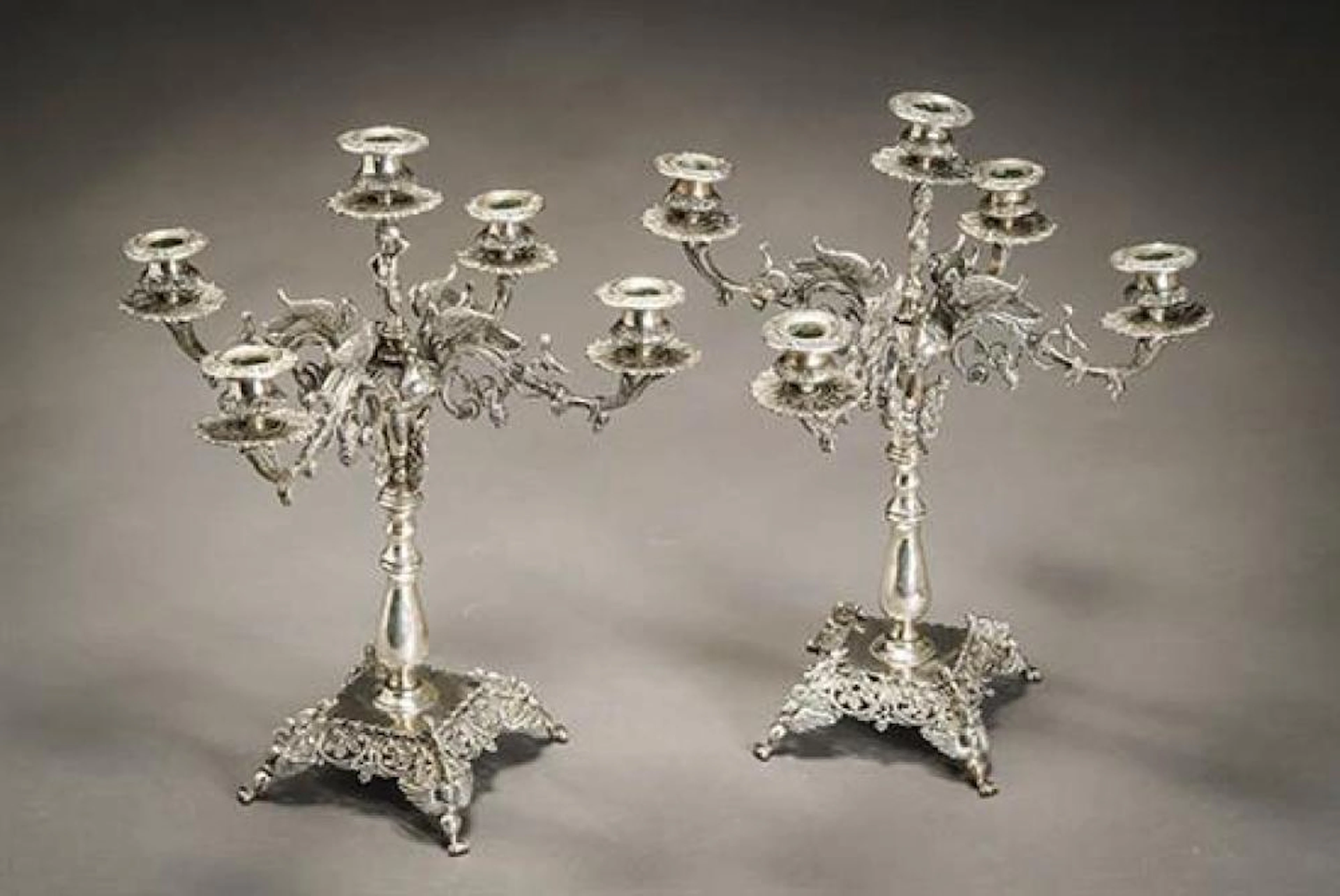 Pair of Spanish Colonial Silver Five-Light Candelabra 20th Century