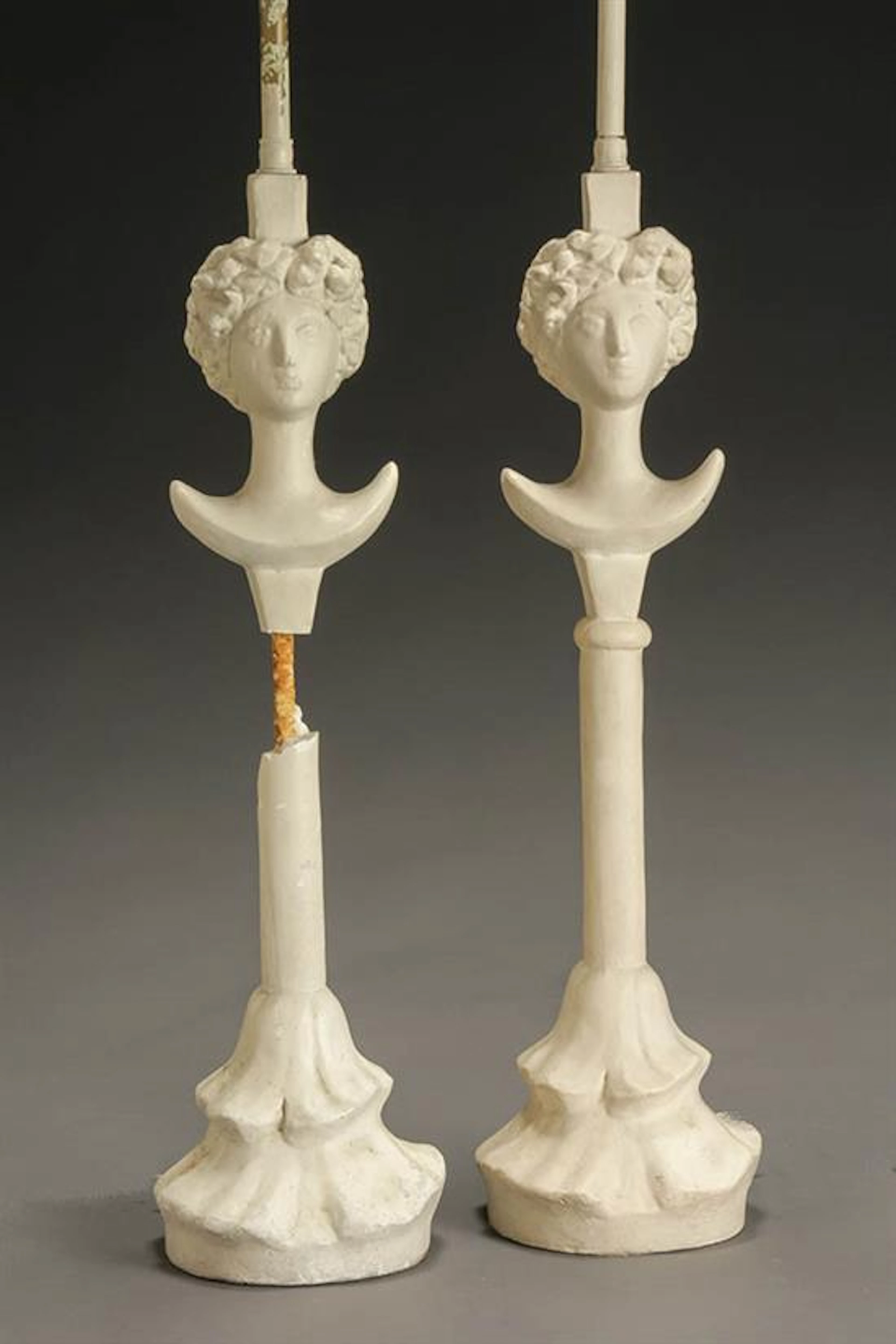 After Alberto Giacometti (1901-1966) for Jean Michel Frank, Tête de Femme: Pair of Table Lamps