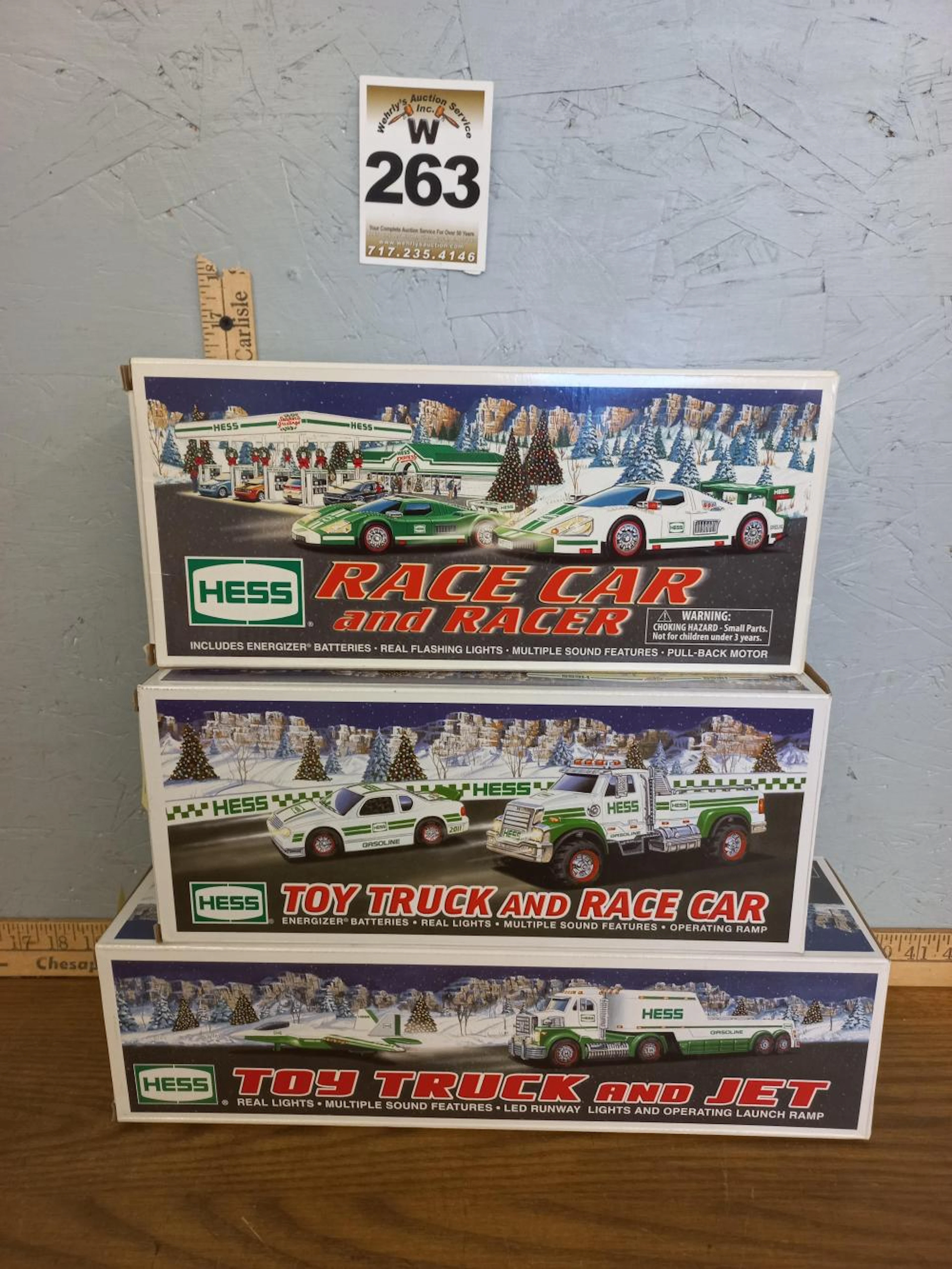 3 Hess Trucks, 2011 Toy Truck and Race Car, 2009