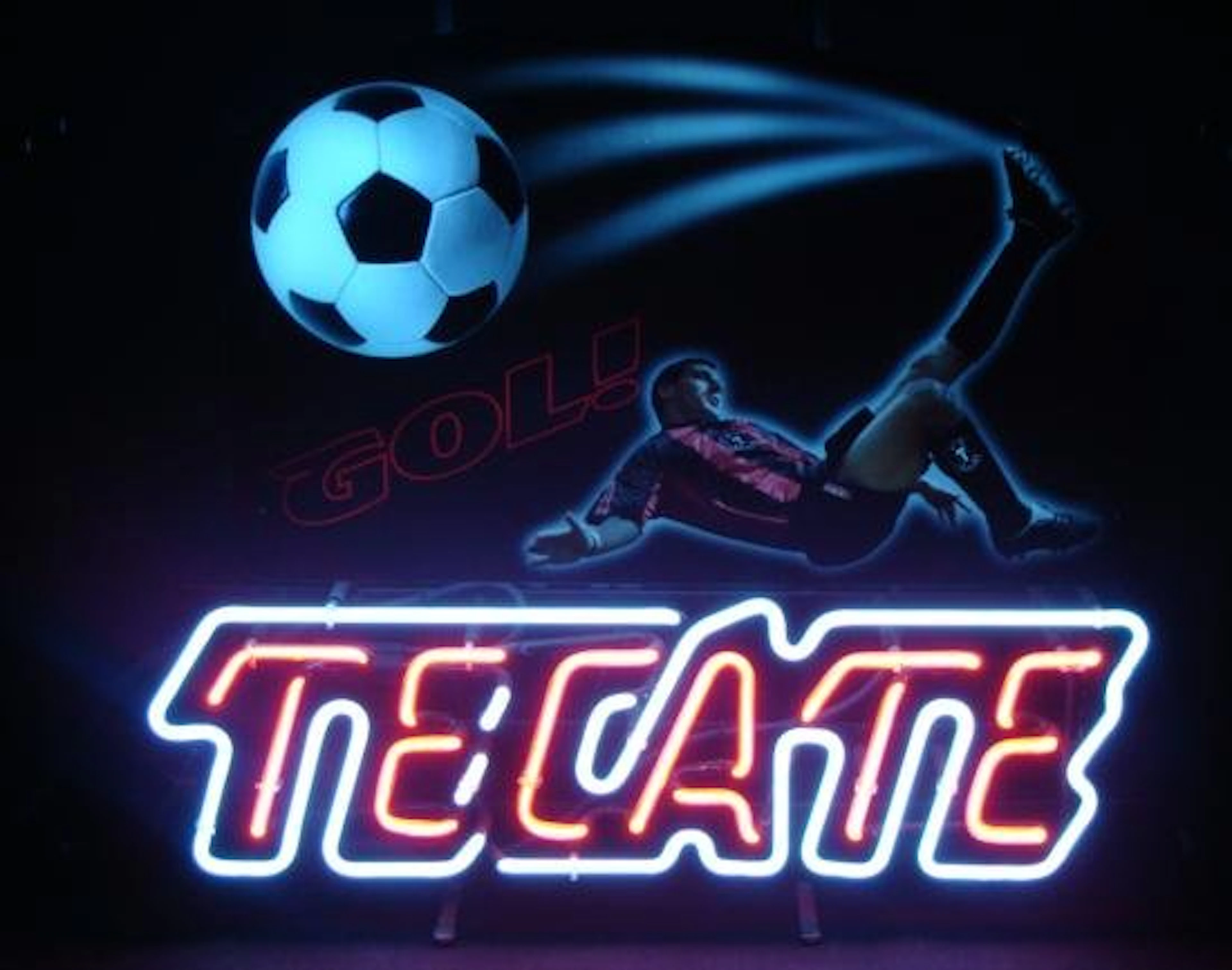 Tecate Neon Beer Bar Sign Soccer Futbol Cerveza