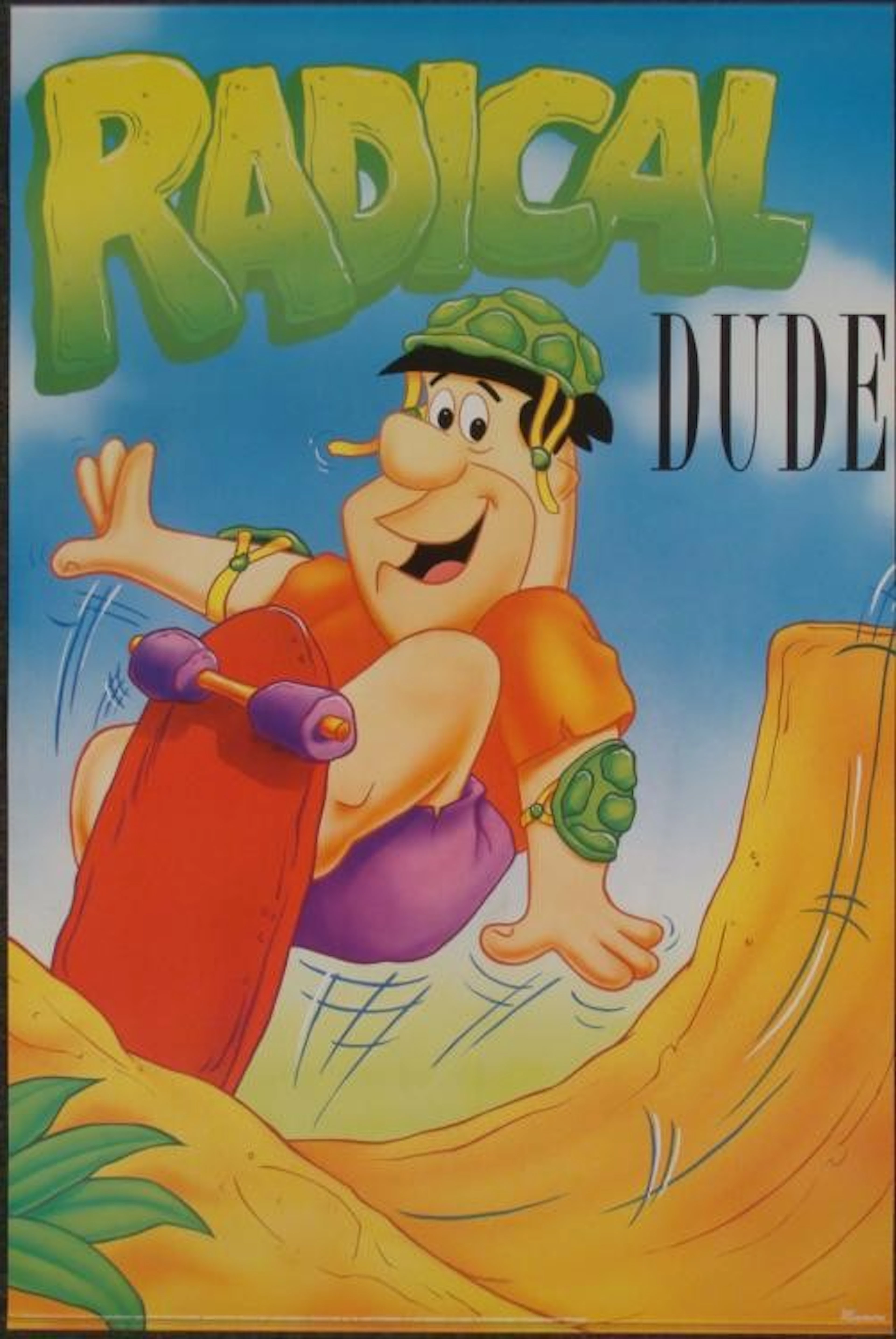 Fred Flintstone Cartoon Skateboard Poster Radical Dude