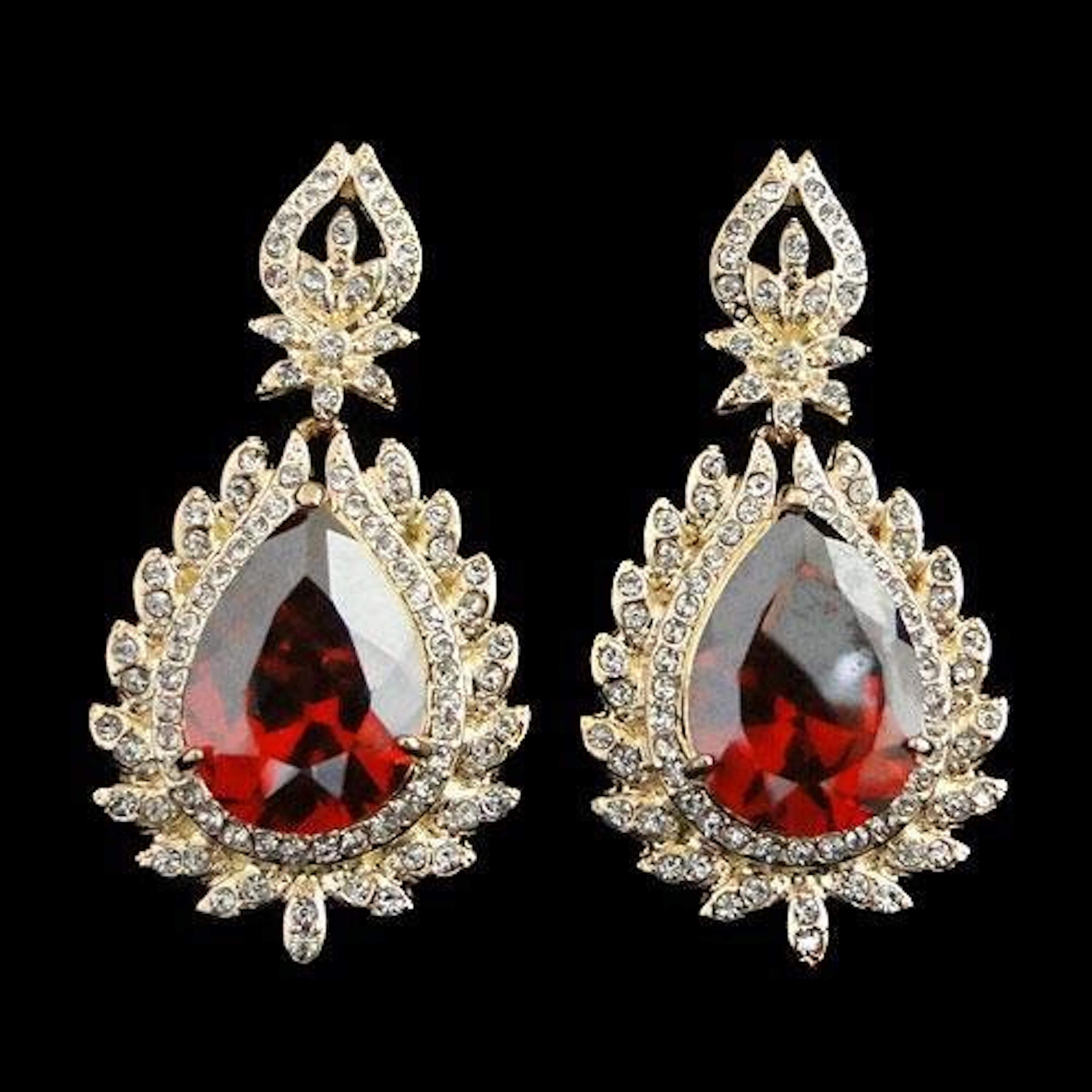 Red Swarovski Crystal Teardrop style dangle Pierced Ea