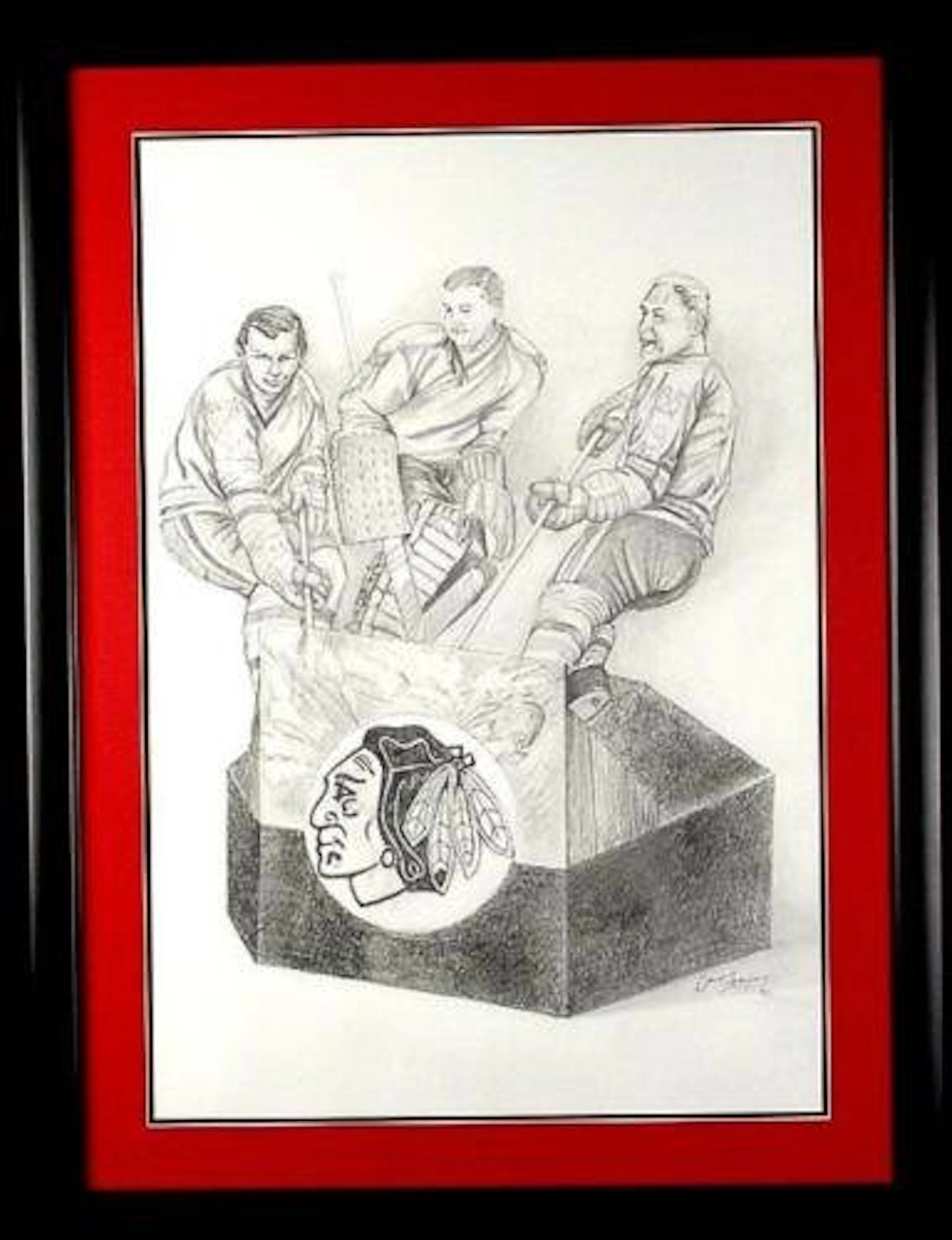 Original Blackhawk Hockey Drawing Mikita, Hull, Hall