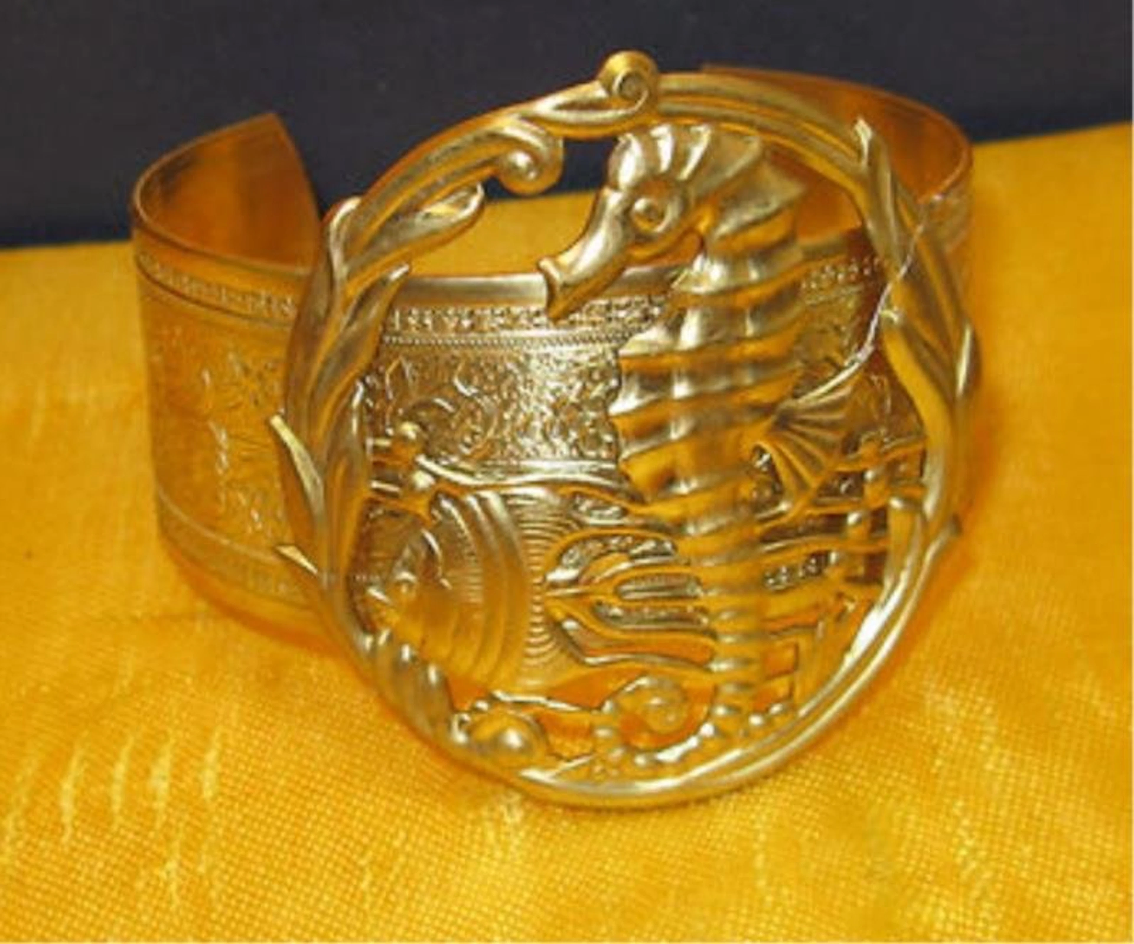Art Nouveau Sea Horse Brass Cuff Bracelet
