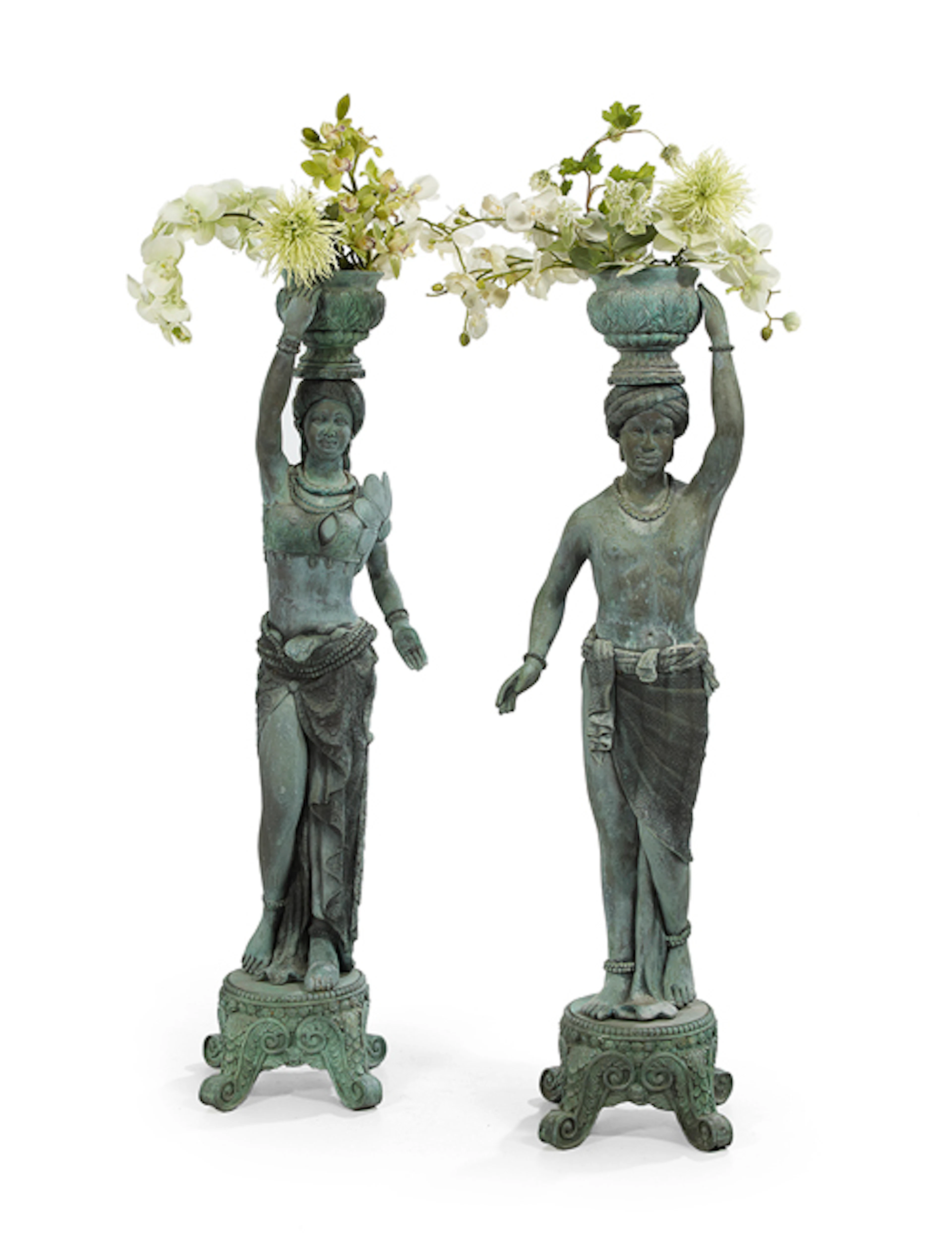 Pair of Patinated Bronze Blackamoor Planters