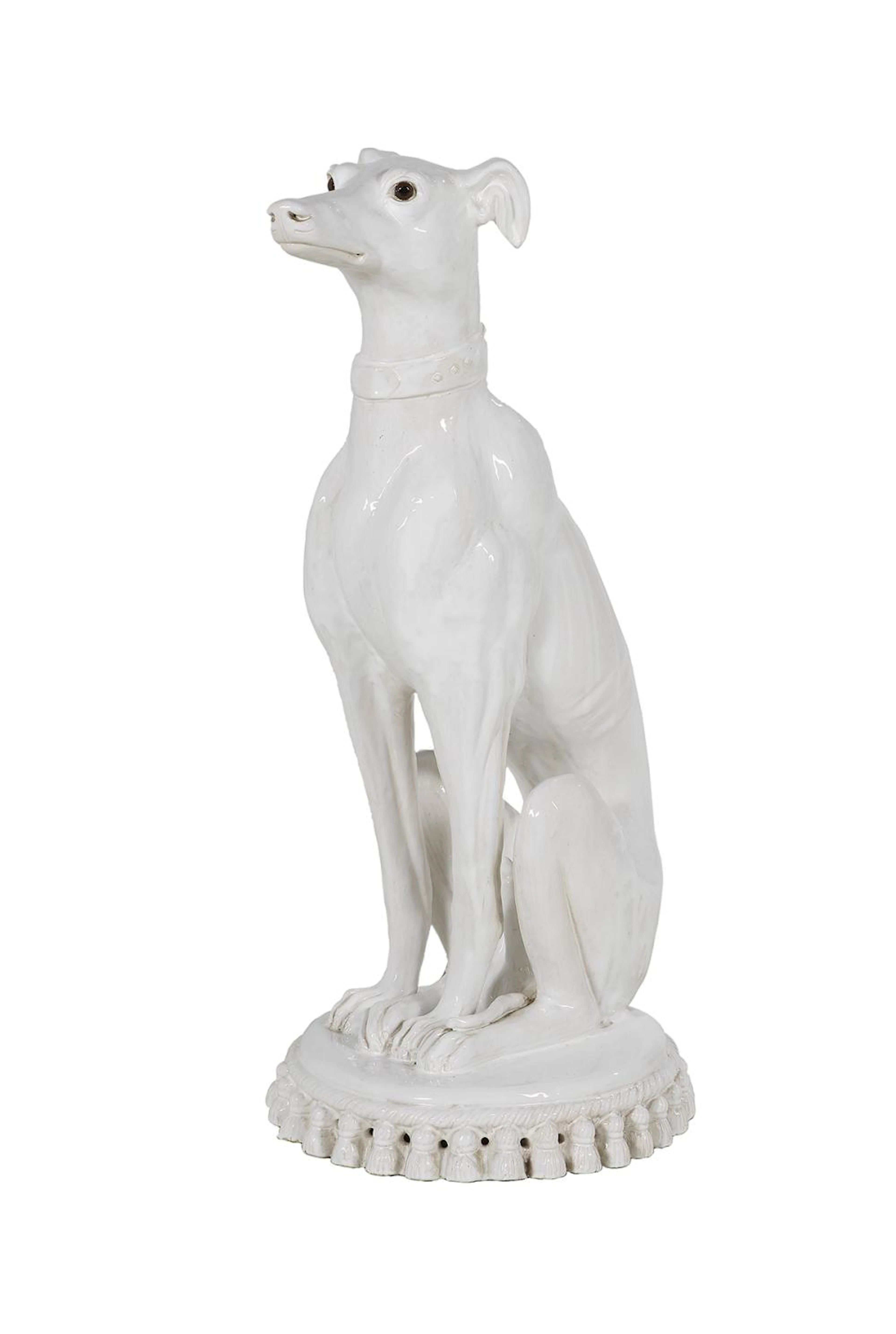 White-Glazed Faience Seated Whippet