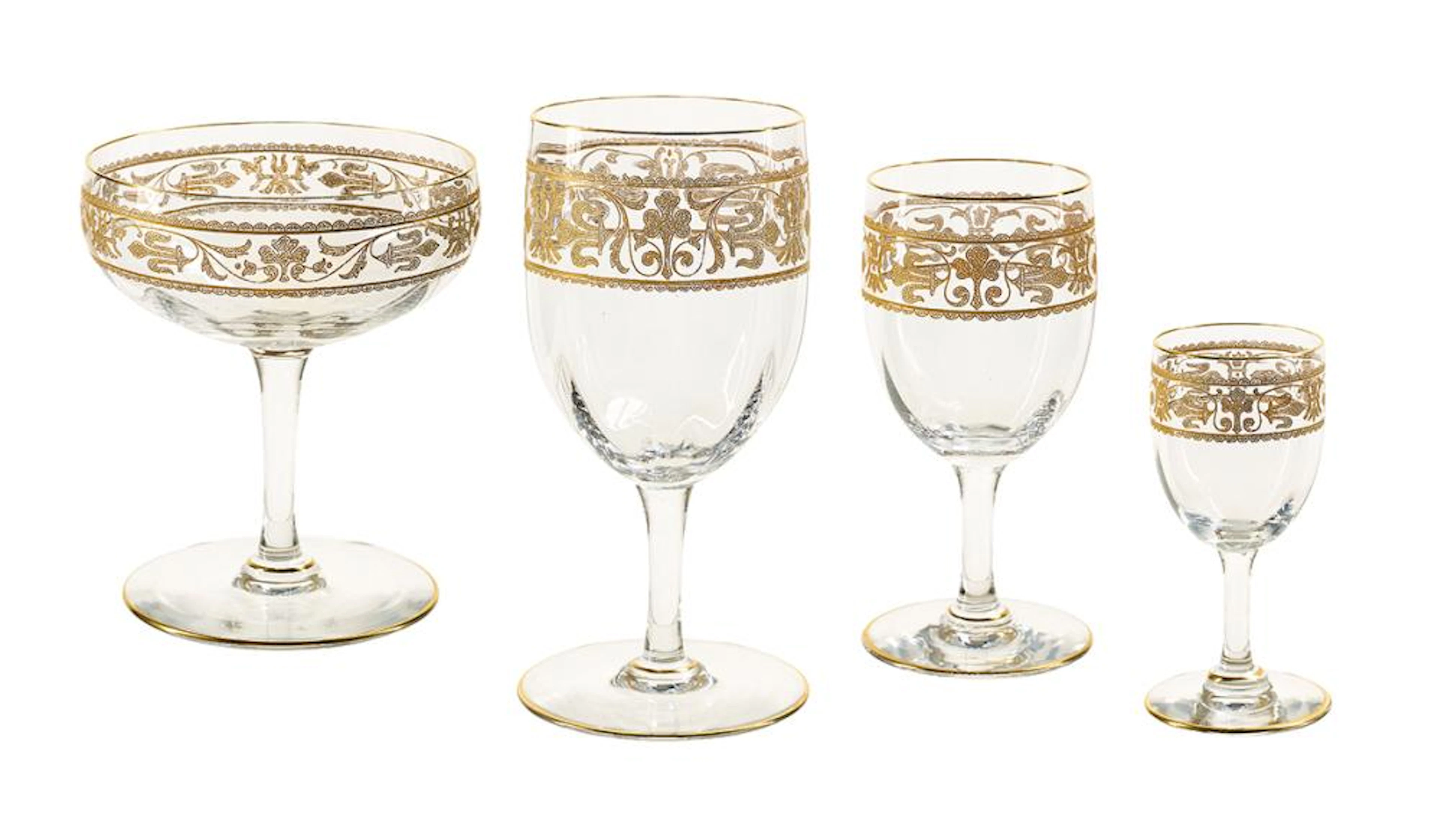 Thirty-Eight-Piece Partial Set of Gilt-Engraved Crystal Stemware