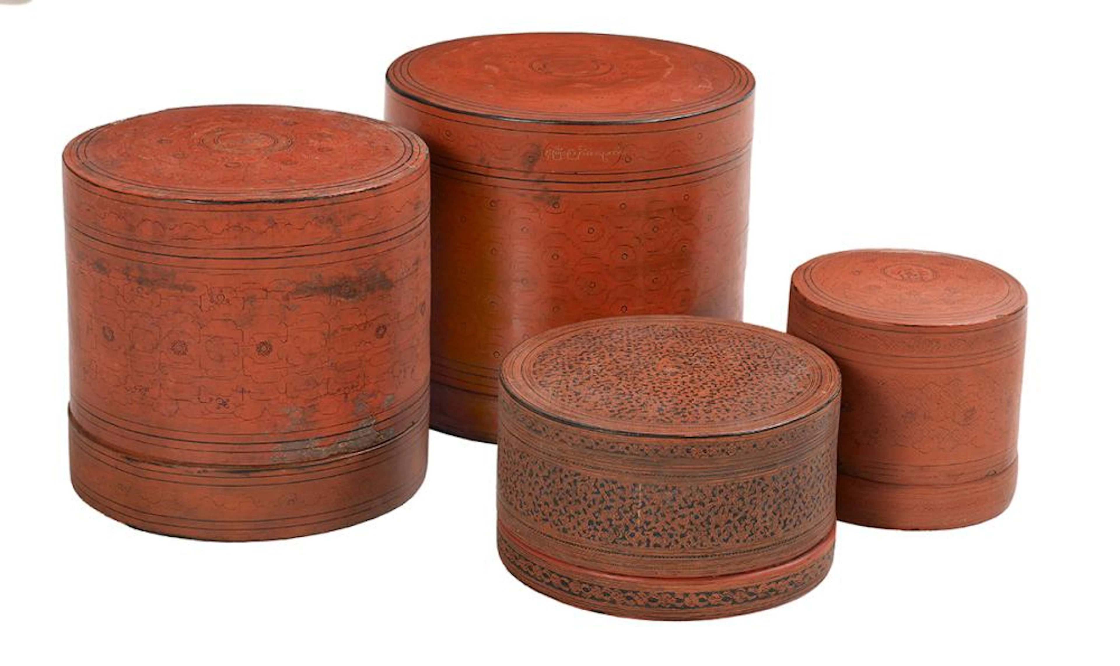 Four Chinese Graduated Red Lacquer Boxes