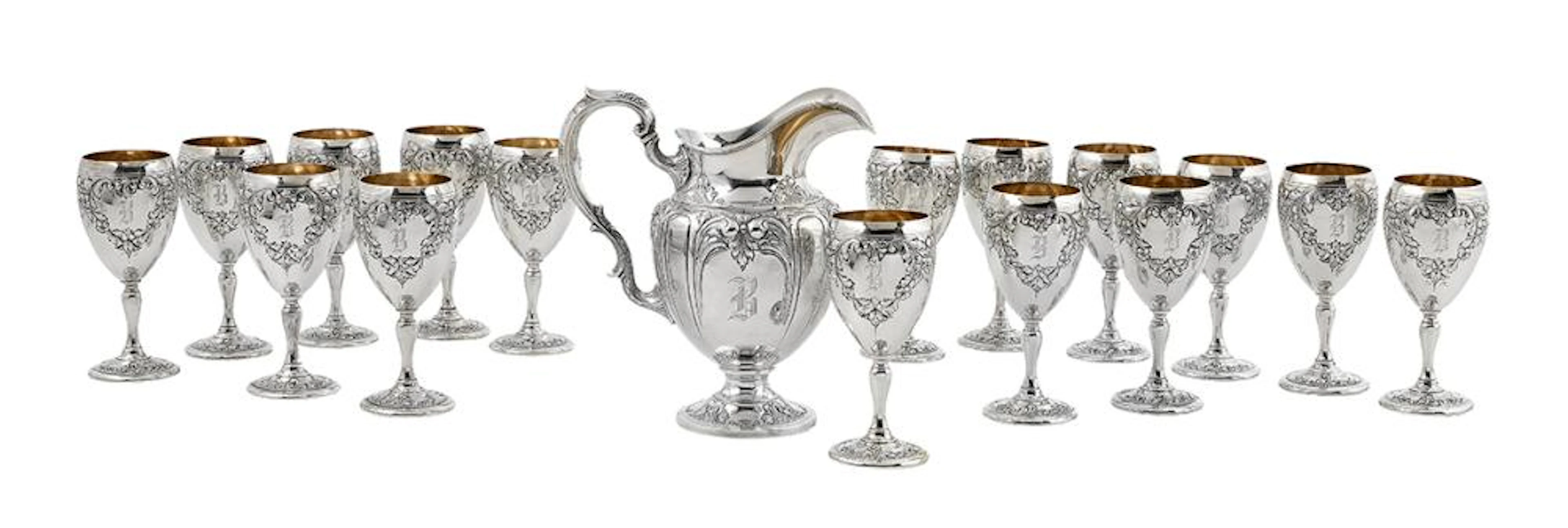American Sterling Silver Water Pitcher and Goblets