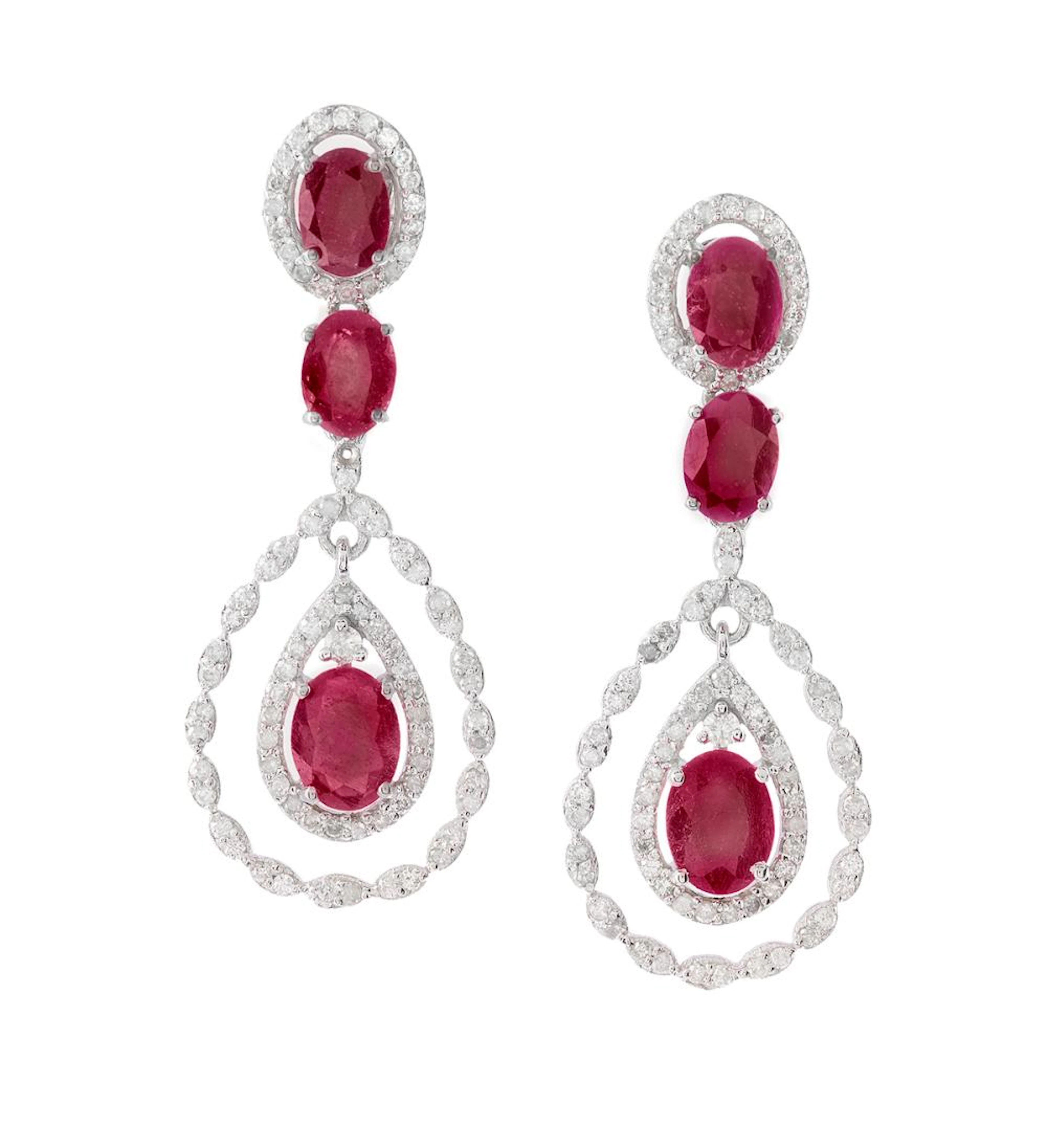 Pair of Ruby and Diamond Earrings