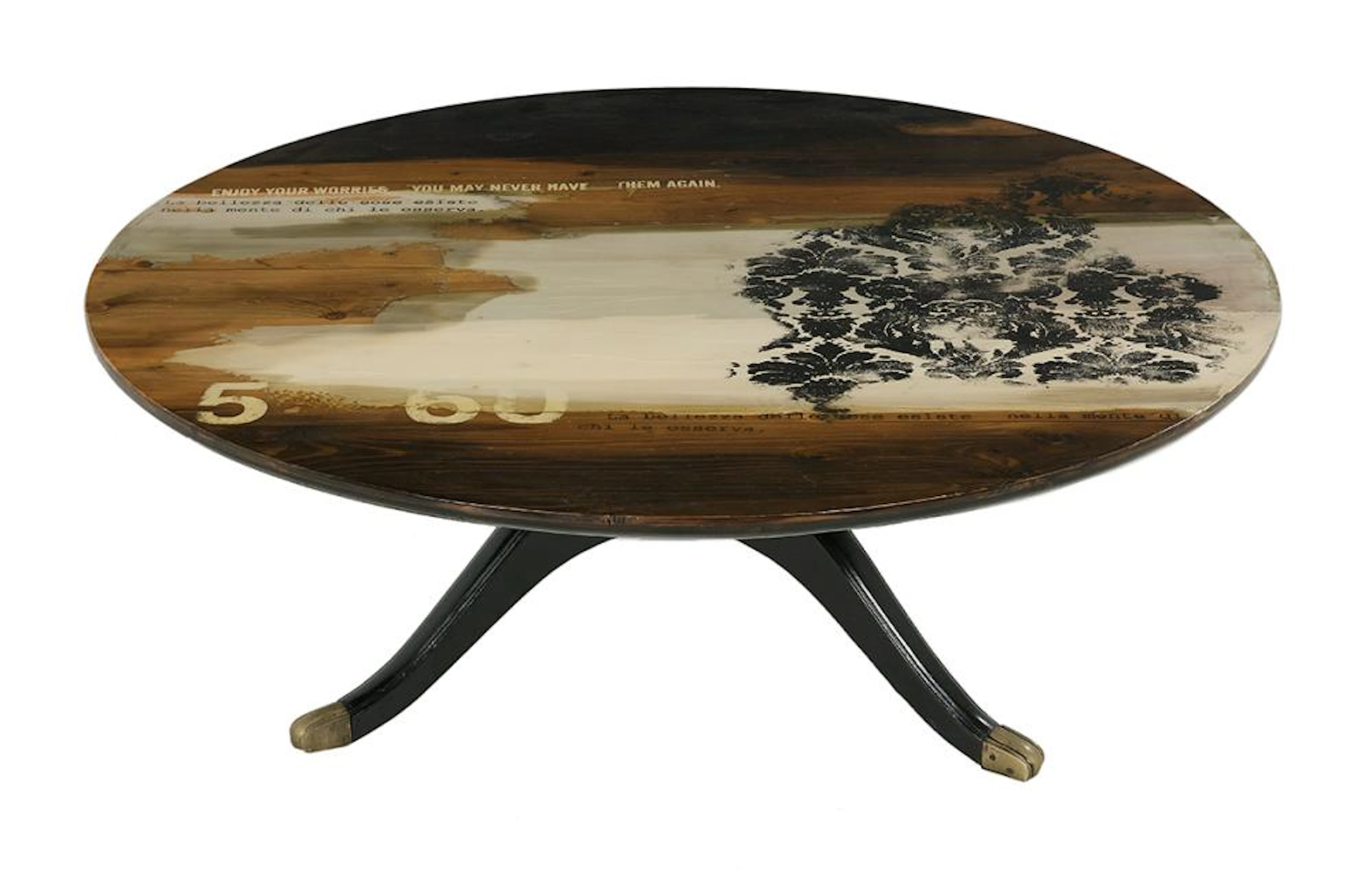 Unusual Regency-Style Ebonized and Faux Decoupage Lacquered Coffee Table