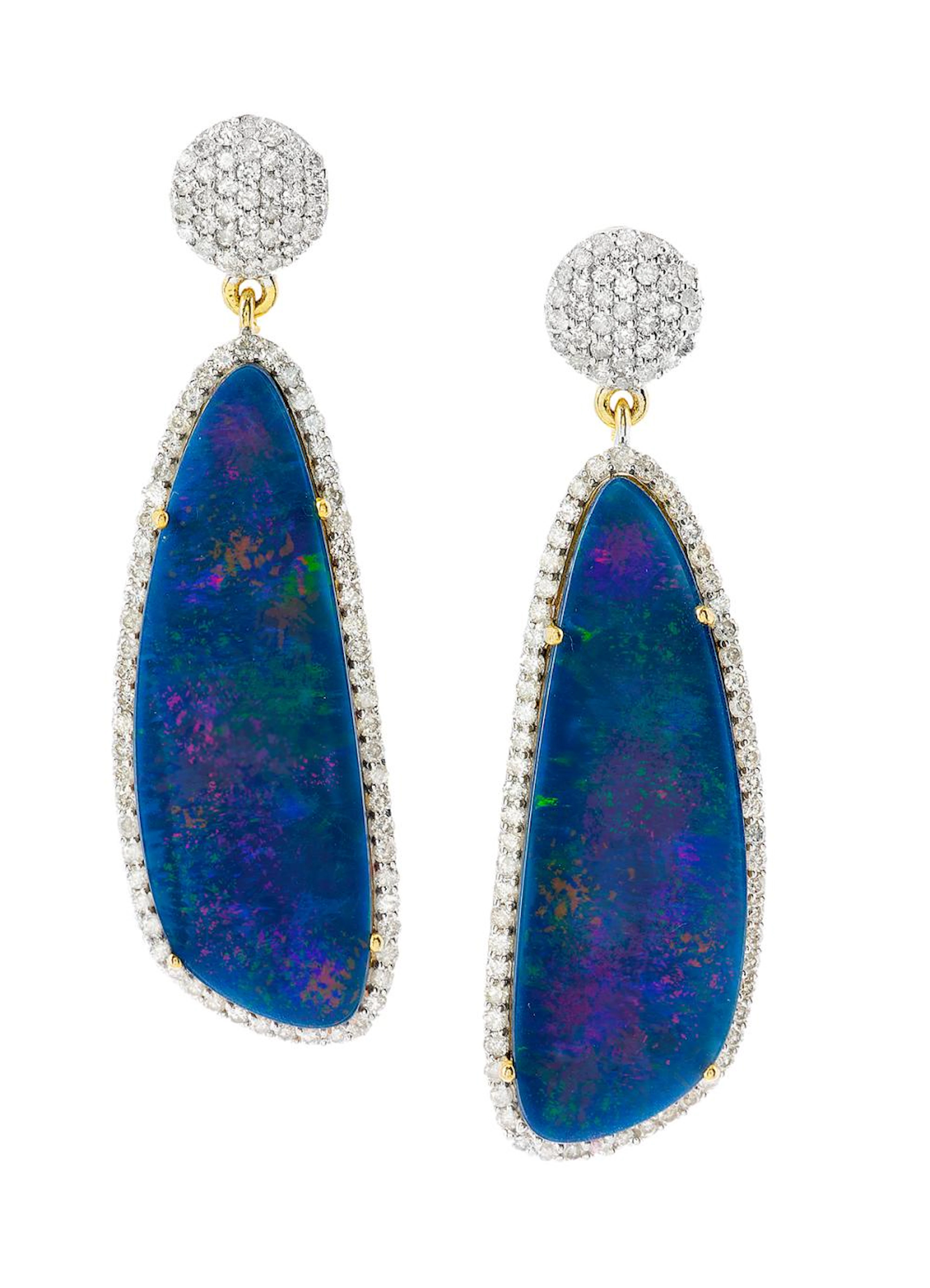 Pair of Black Opal and Diamond Earrings