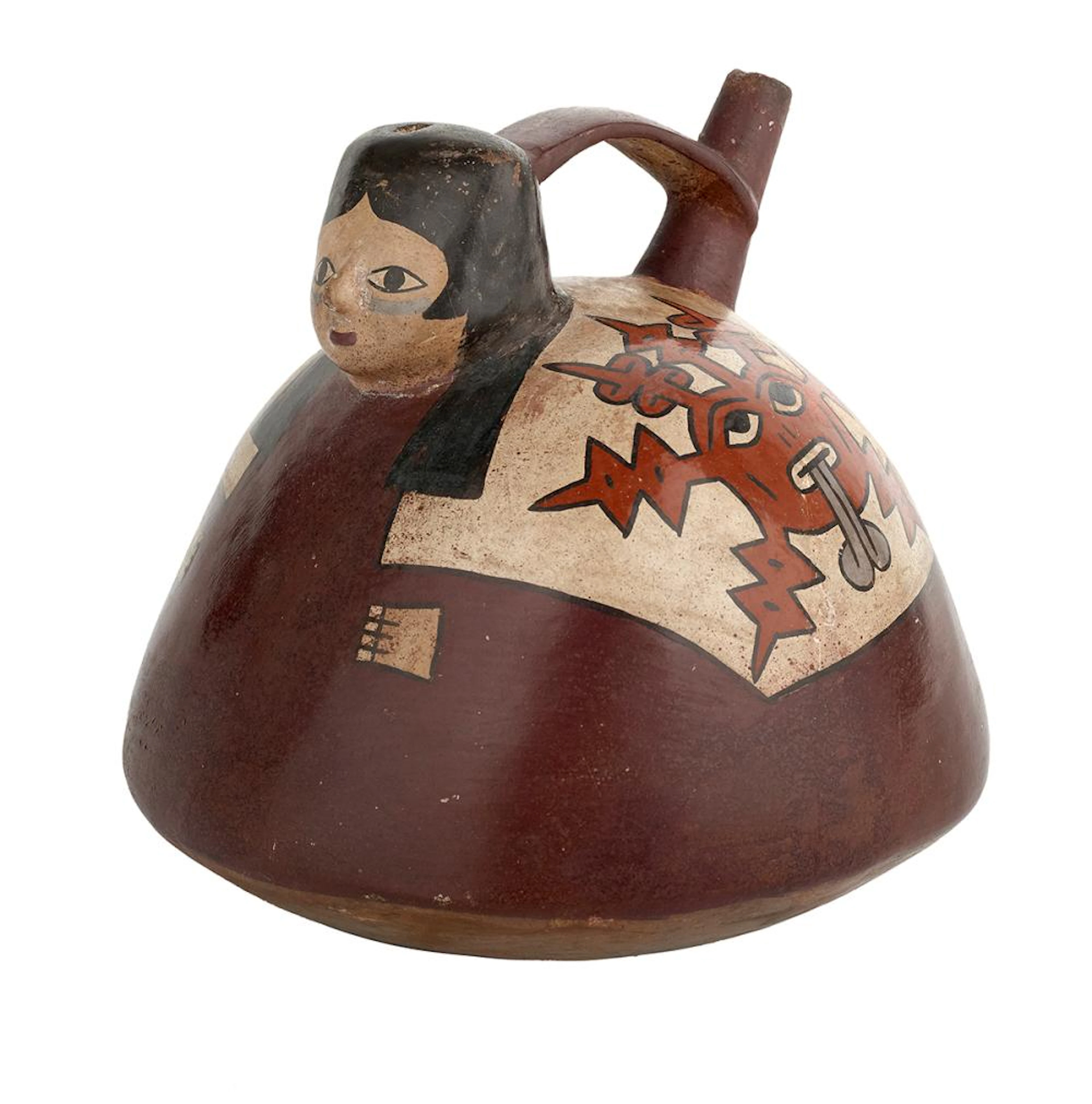 Nazca Painted and Glazed Terracotta Figural Stirrup Spout Vessel