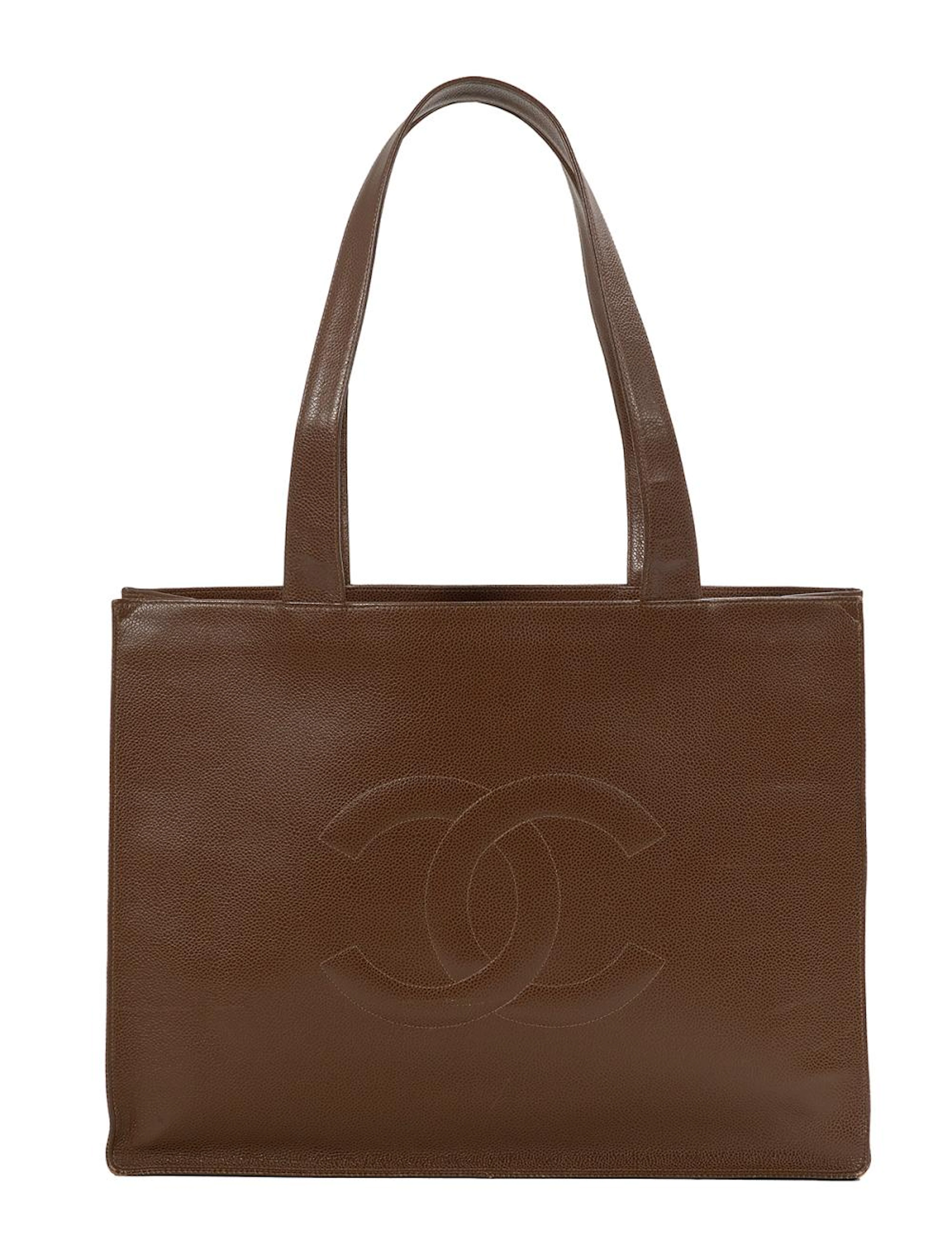 Vintage Chanel Chestnut Caviar Leather Large Shopping Tote