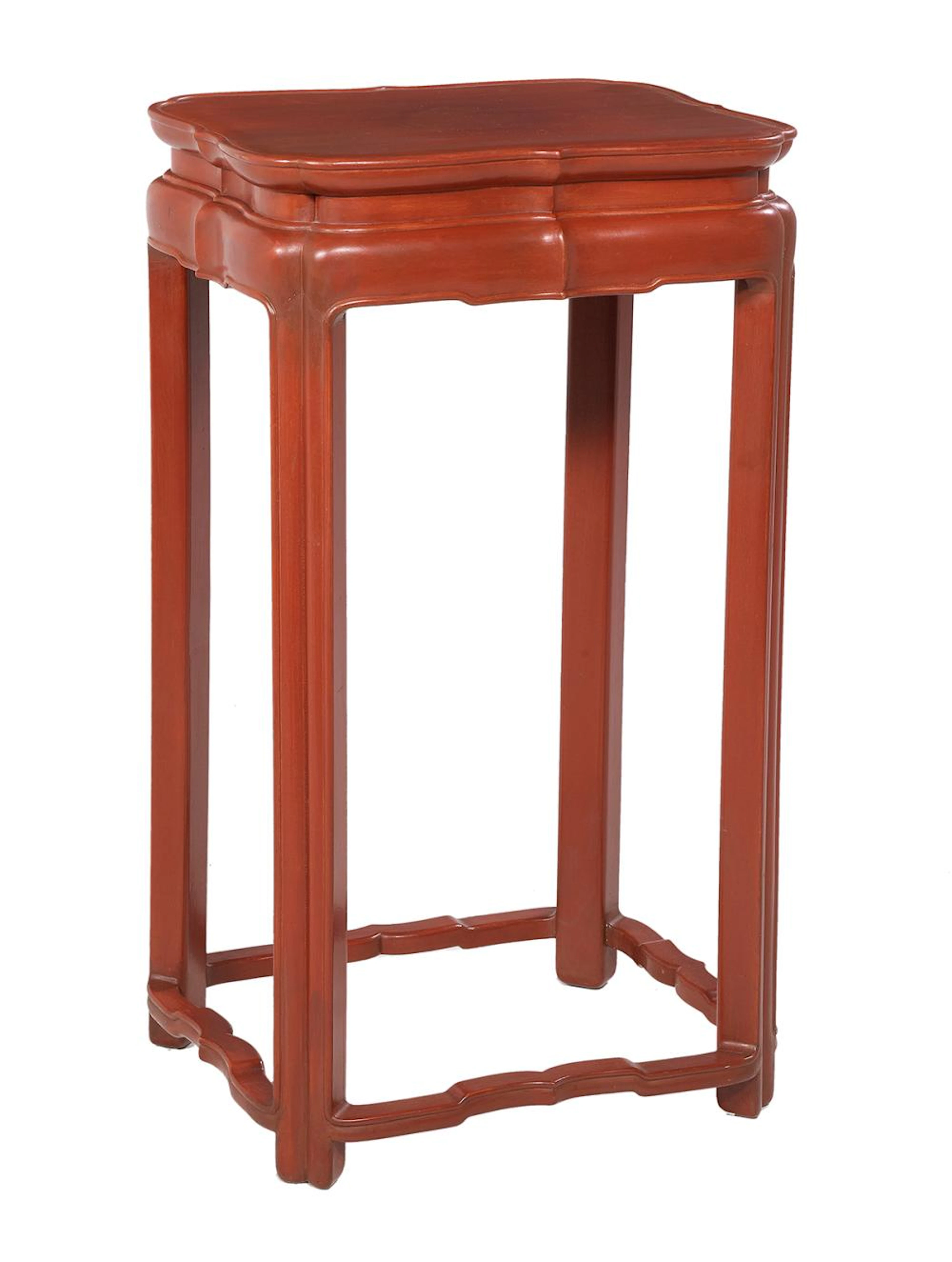 Chinese Wood and Red Lacquer Pedestal Table