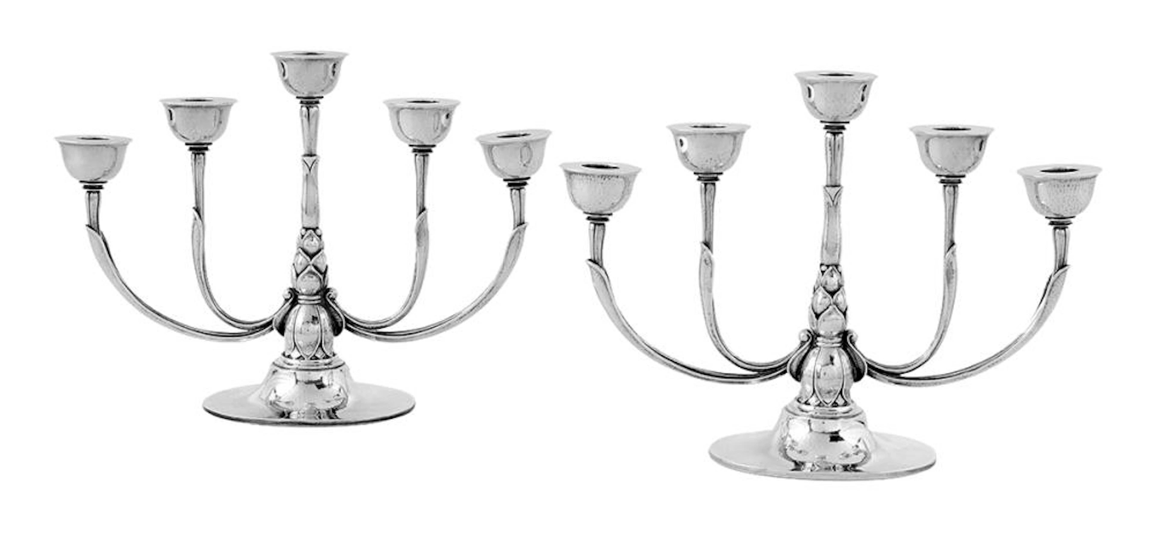 Pair of Georg Jensen Sterling Silver Candelabra