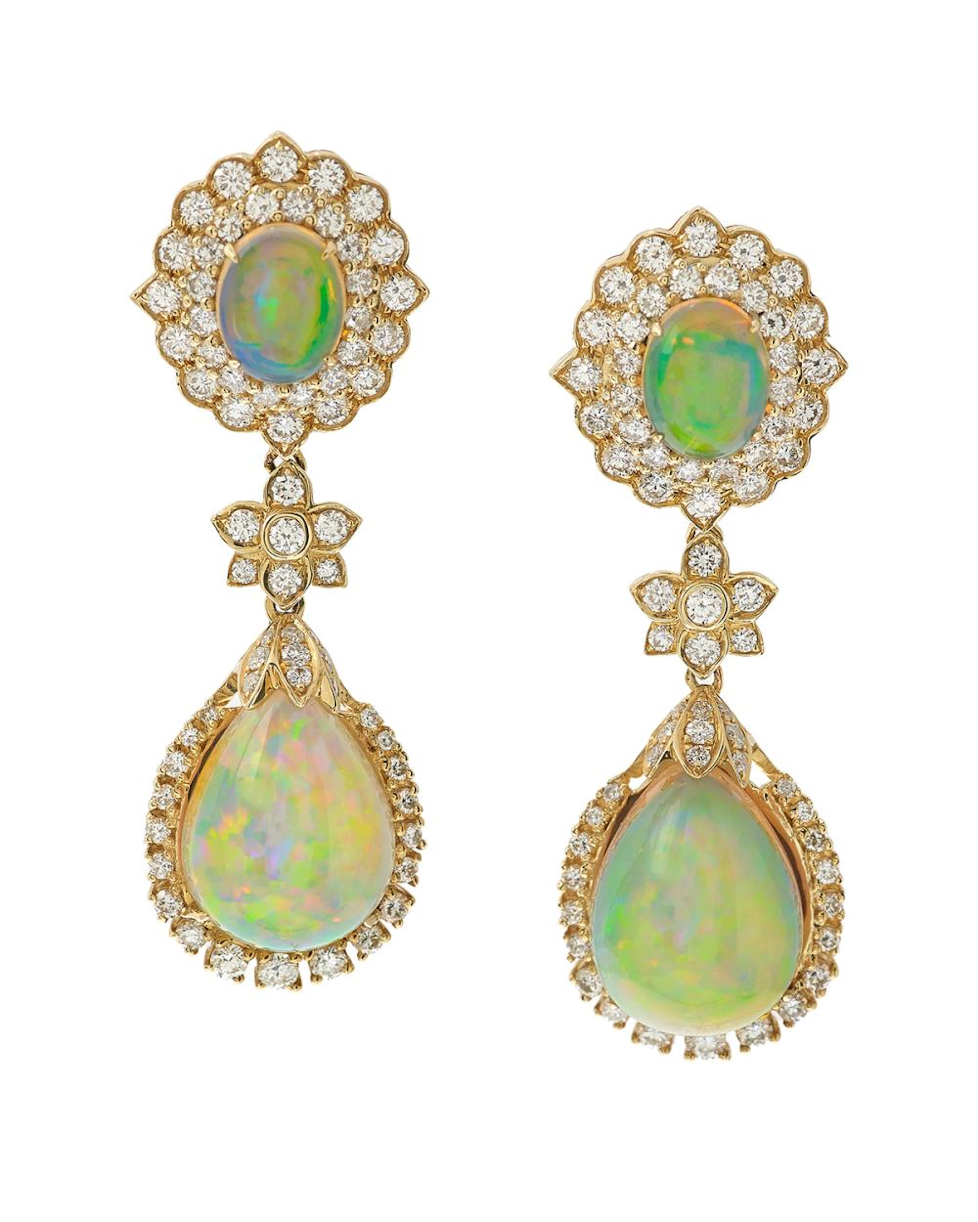 Pair of Opal and Diamond Earrings