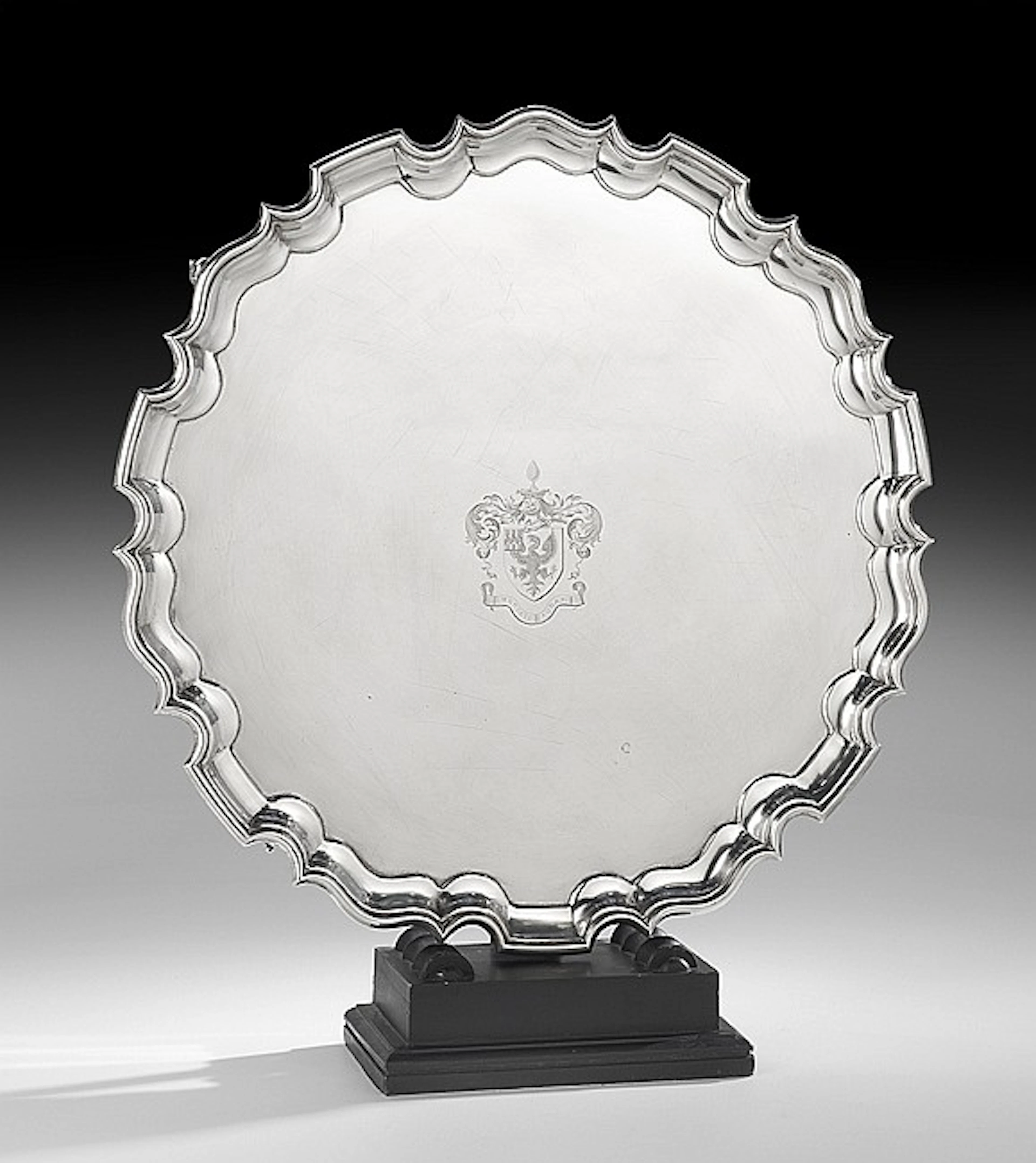 Large Edwardian Sterling Silver Armorial Salver