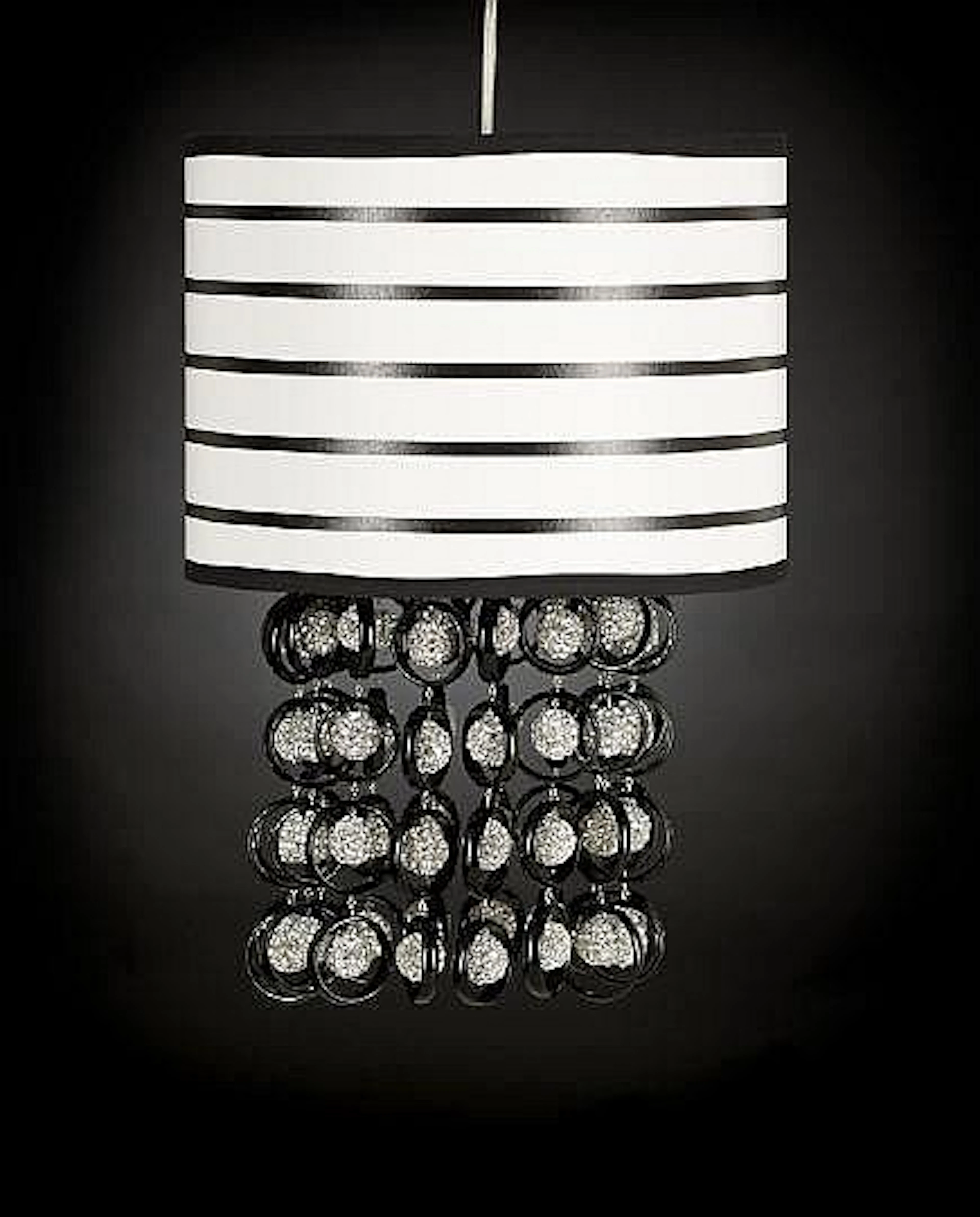 French Black and White Drum-Shaded Chandelier,
