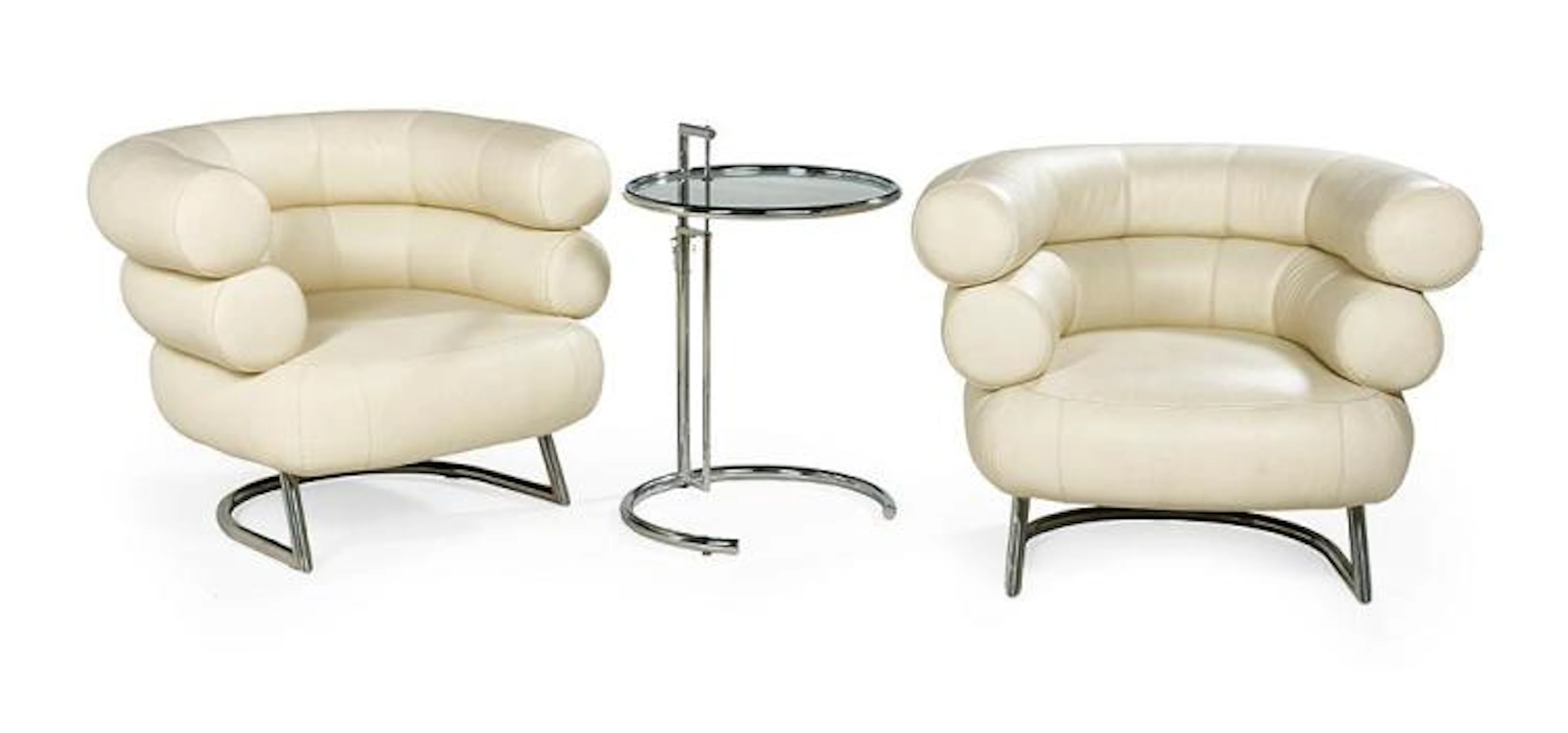 Pair of Tubular Steel and Leather Eileen Gray-Style...