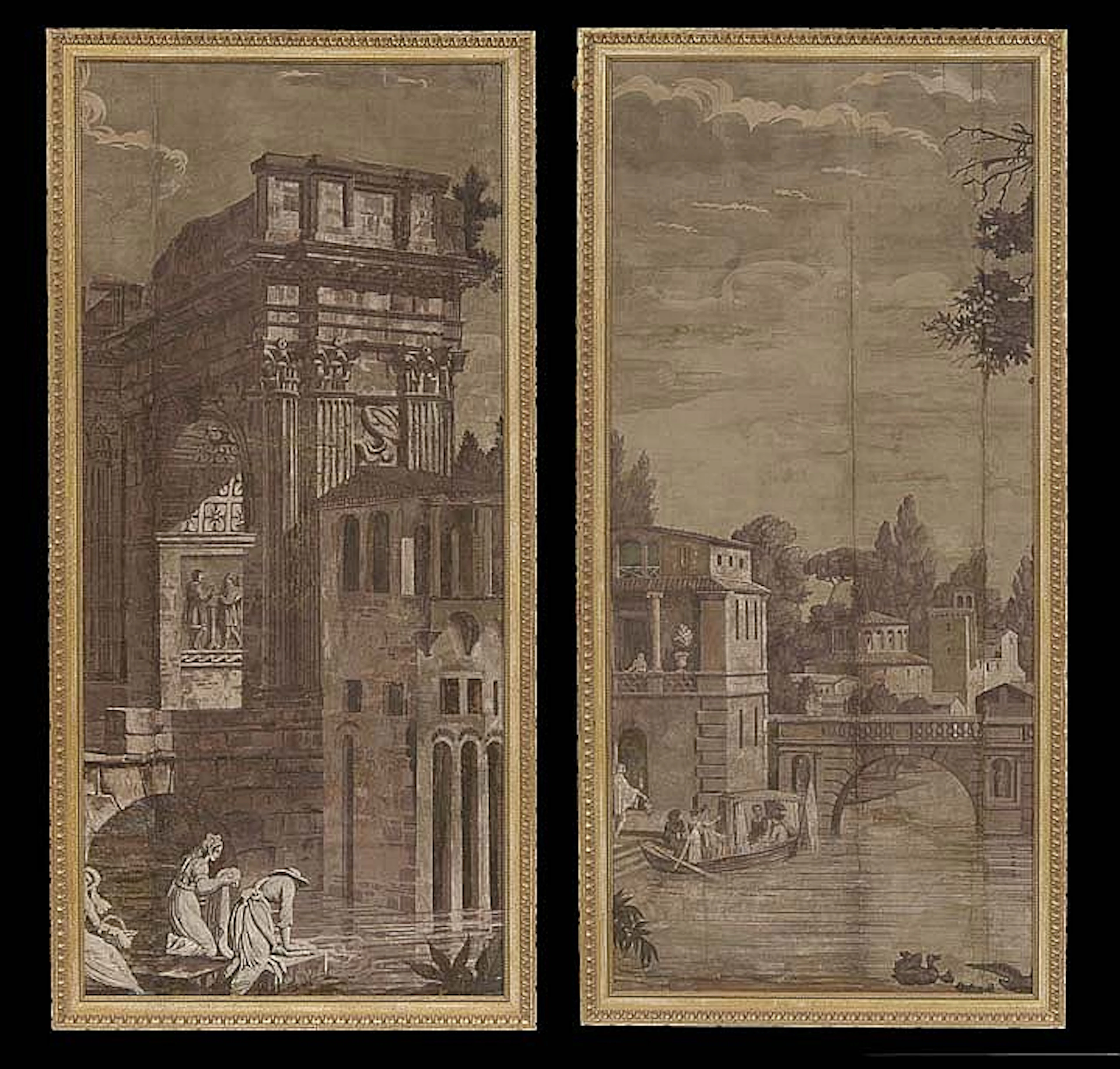 Two Sections of "Vues d'Italie" Scenic Wallpaper