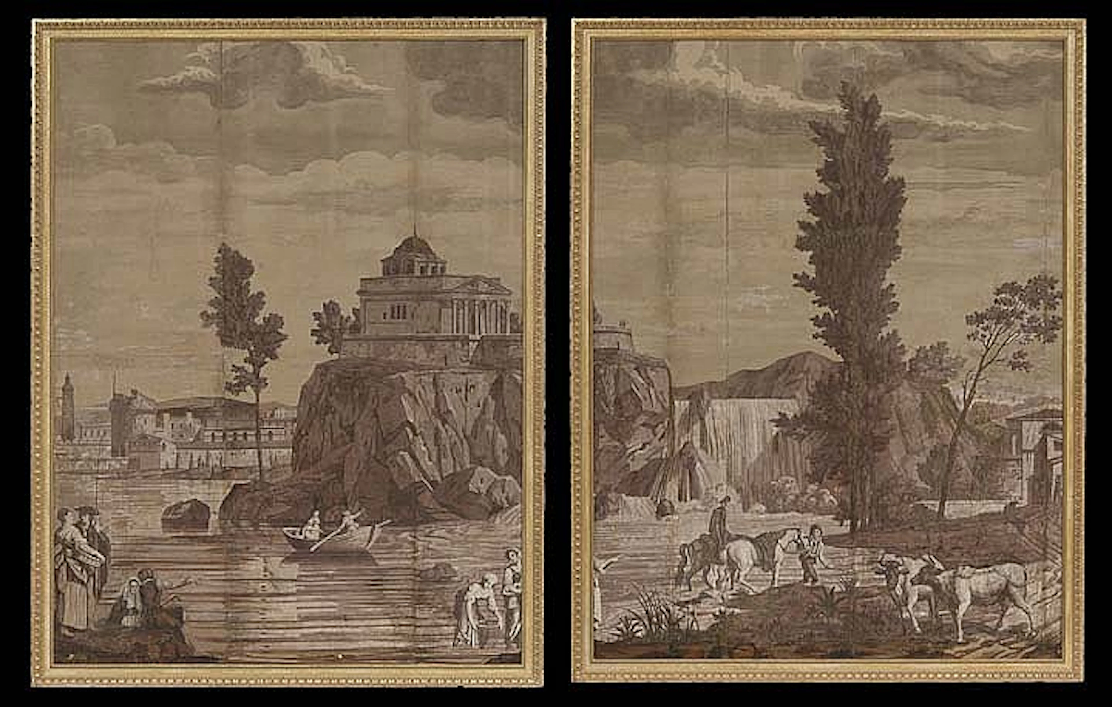 Two Sections of "Vues d'Italie" Scenic Wallpaper