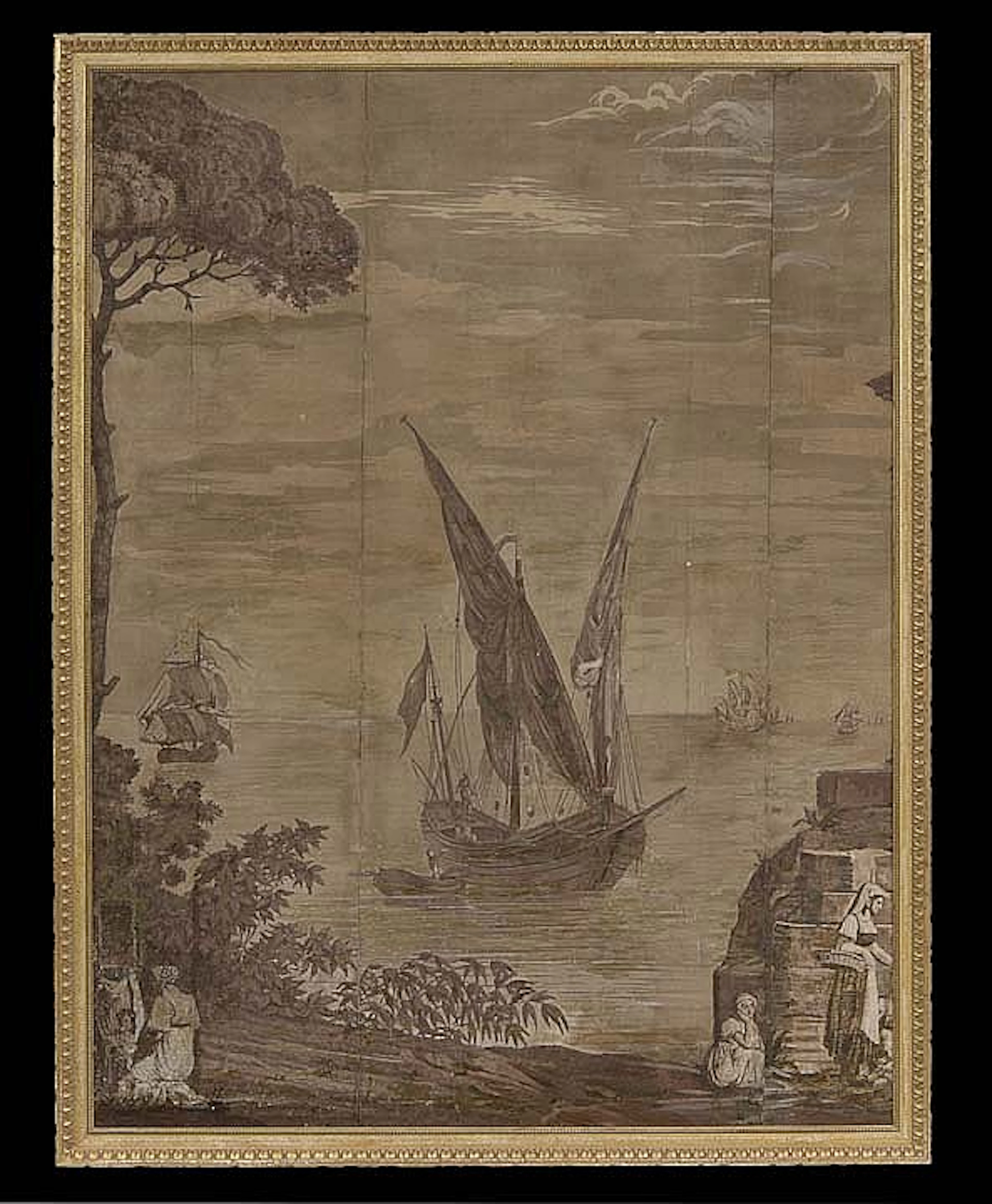 French Scenic Wallpaper Section En Grisaille