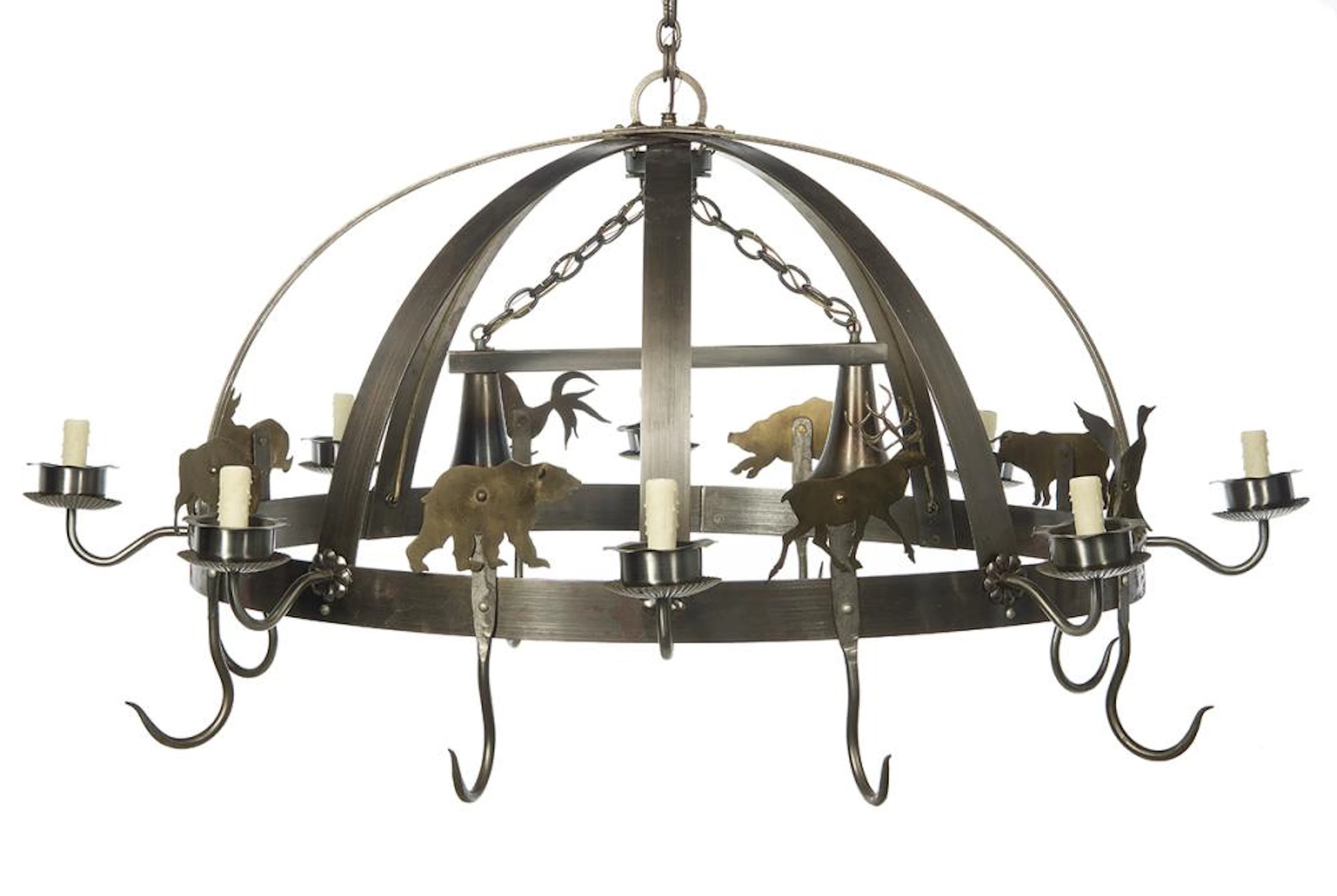 Brushed Steel Pot Rack Chandelier