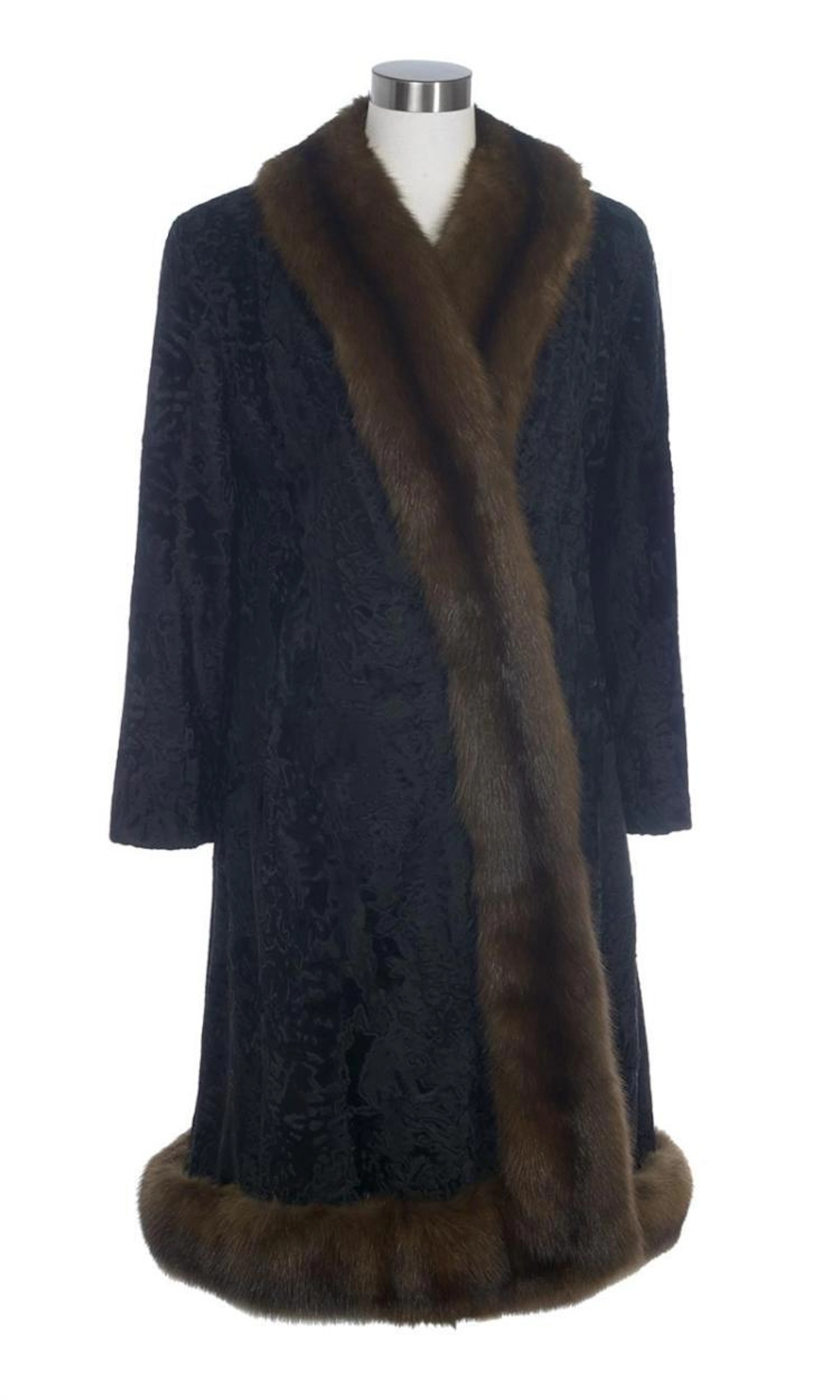 Sable-Trimmed Black Persian Lamb Coat