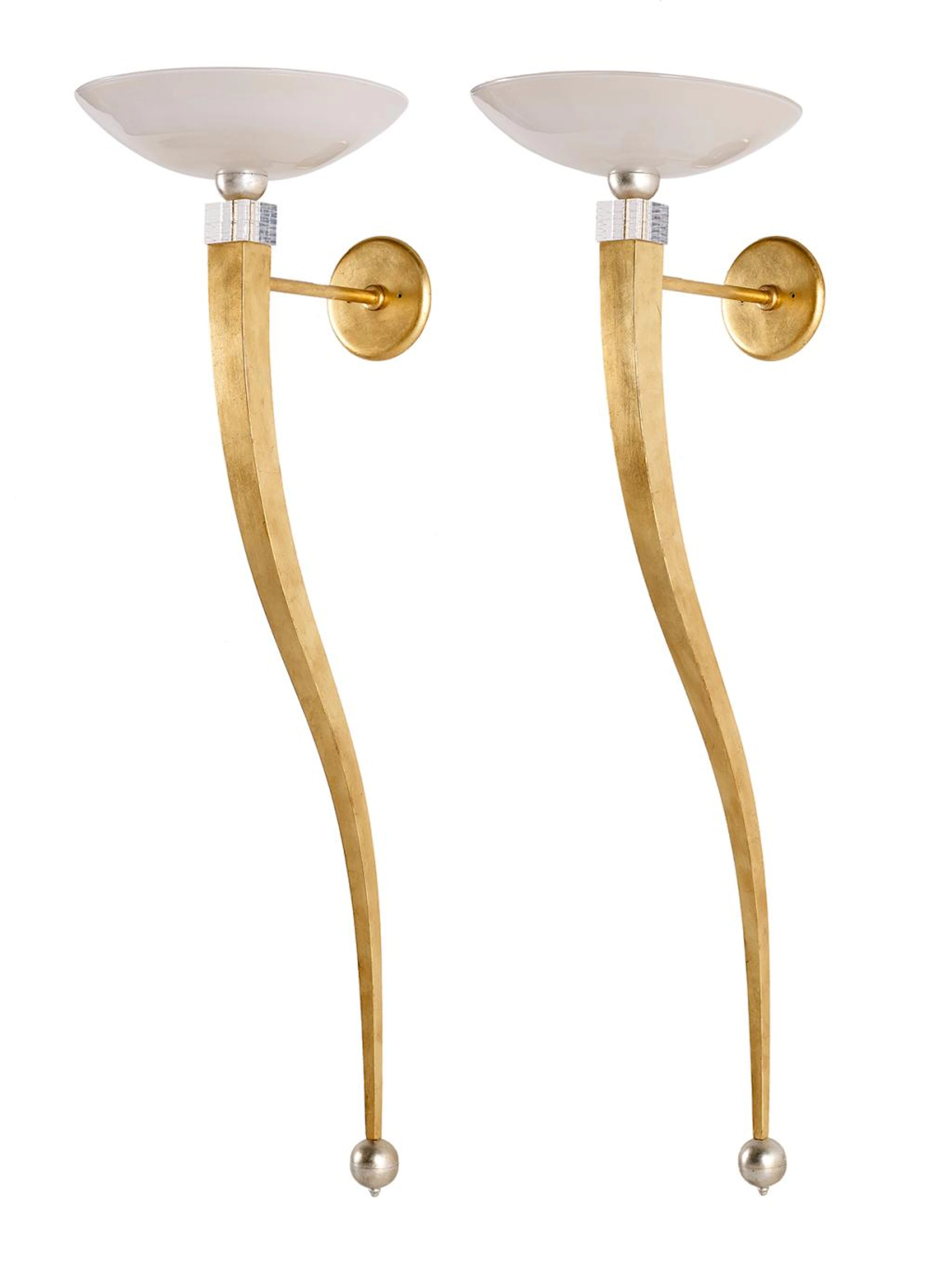 Dramatic Pair of Enrico De Girardi Gilt-Metal, Acrylic and Glass Sconces