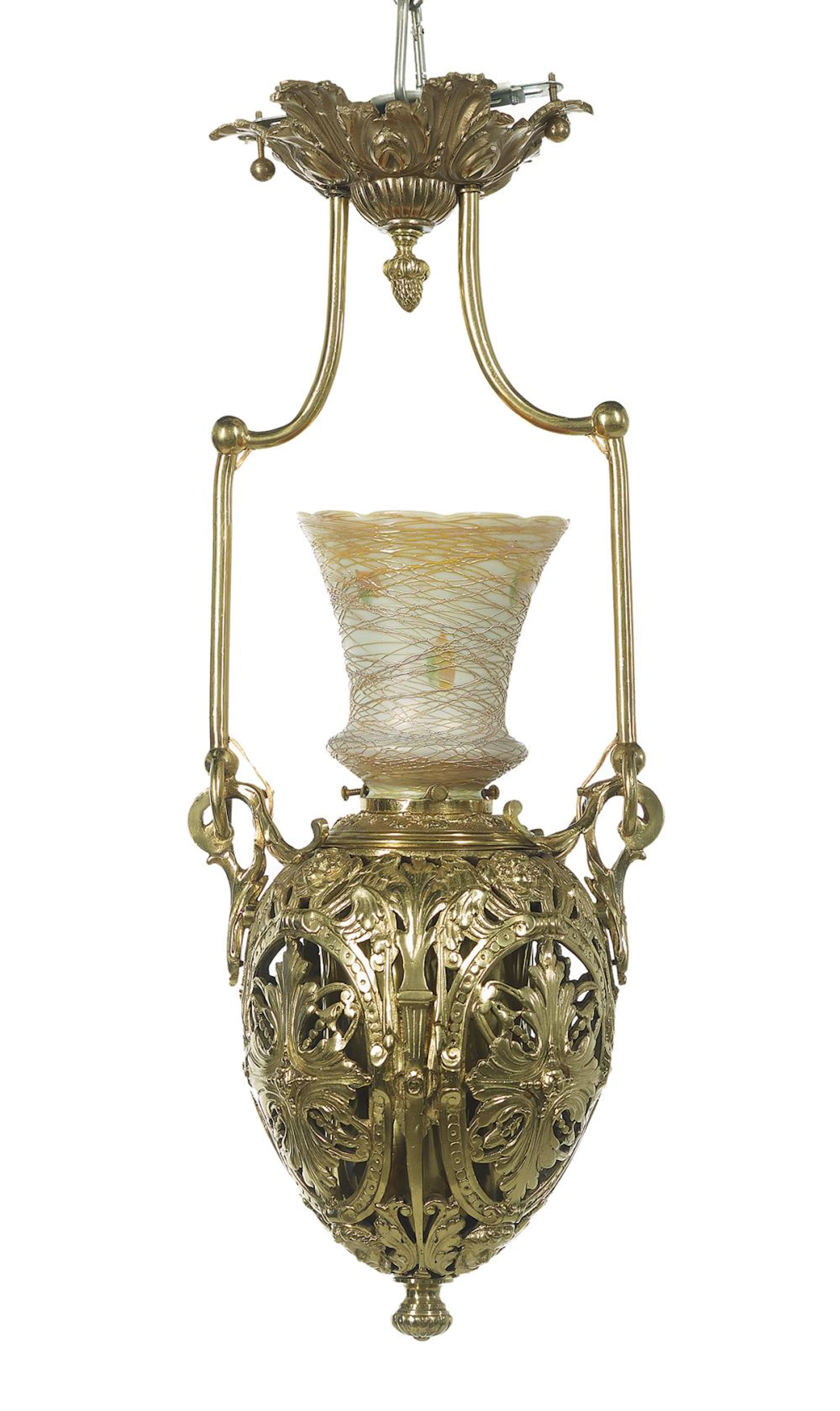 Brass and Glass Pendant Hall Chandelier