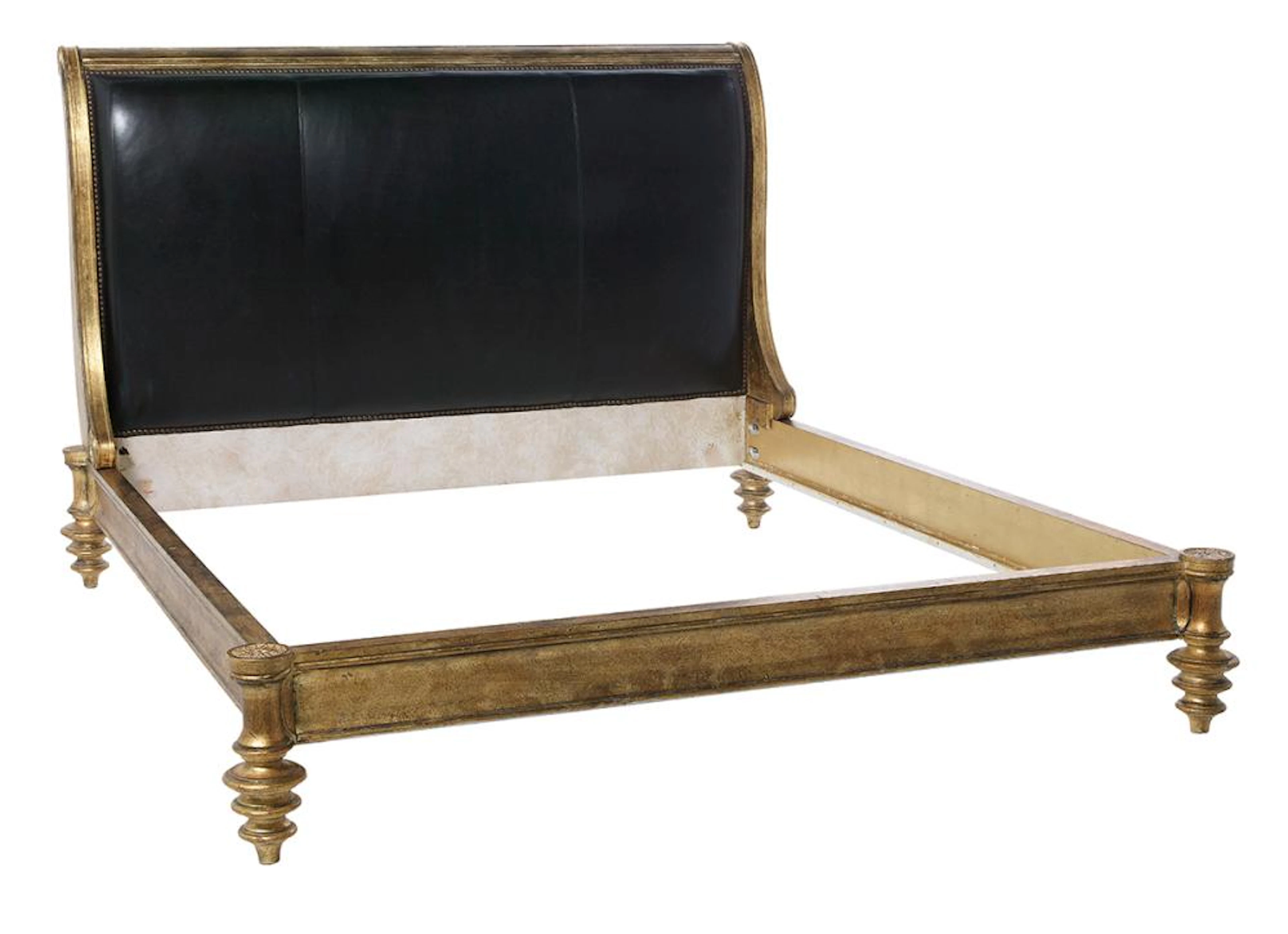 Neoclassical-Style Leather and Giltwood King-Size Bed