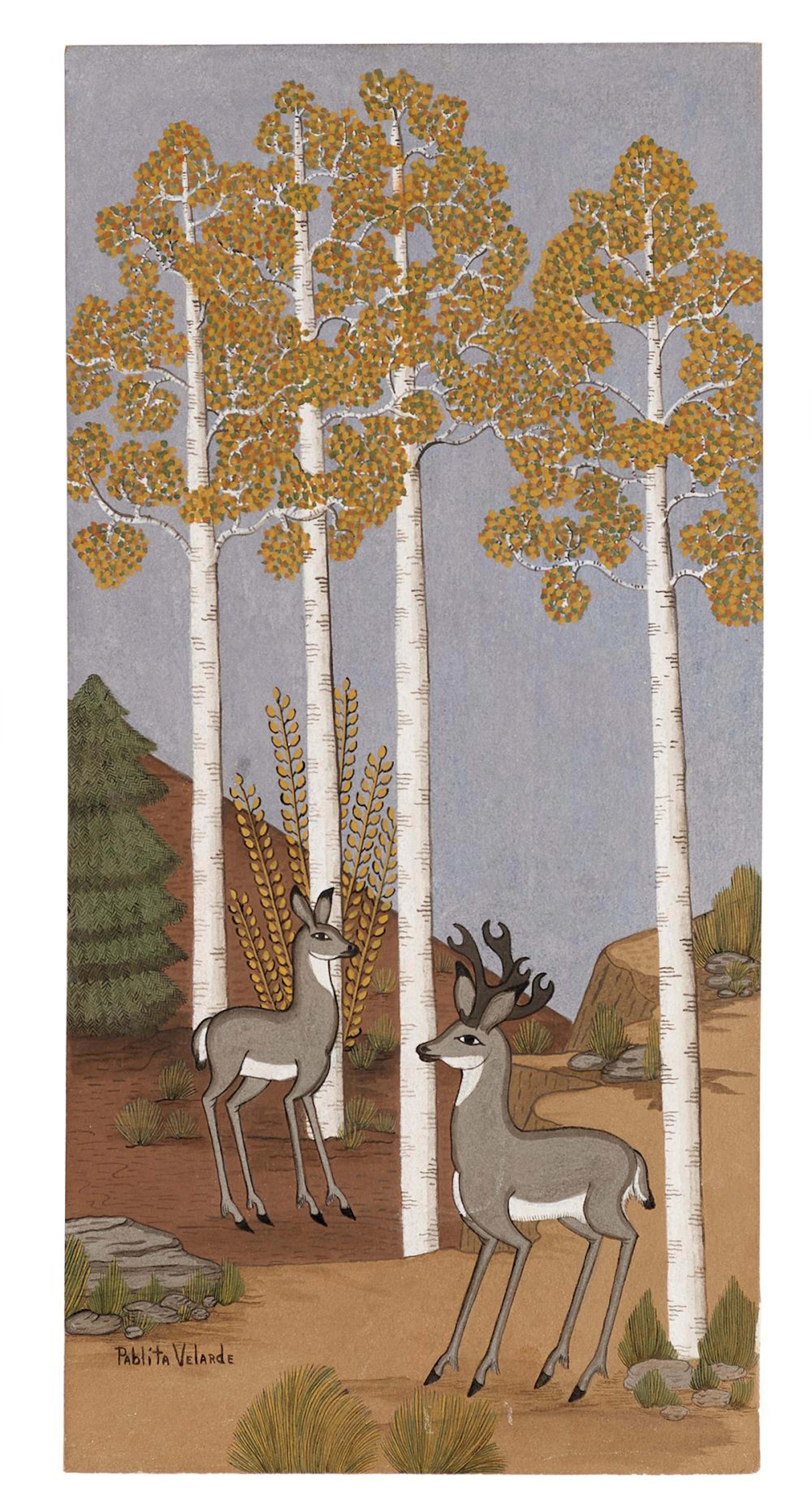 Pablita Velarde (Santa Clara Pueblo/New Mexico, 1918-2006), "Deer in the Forest"