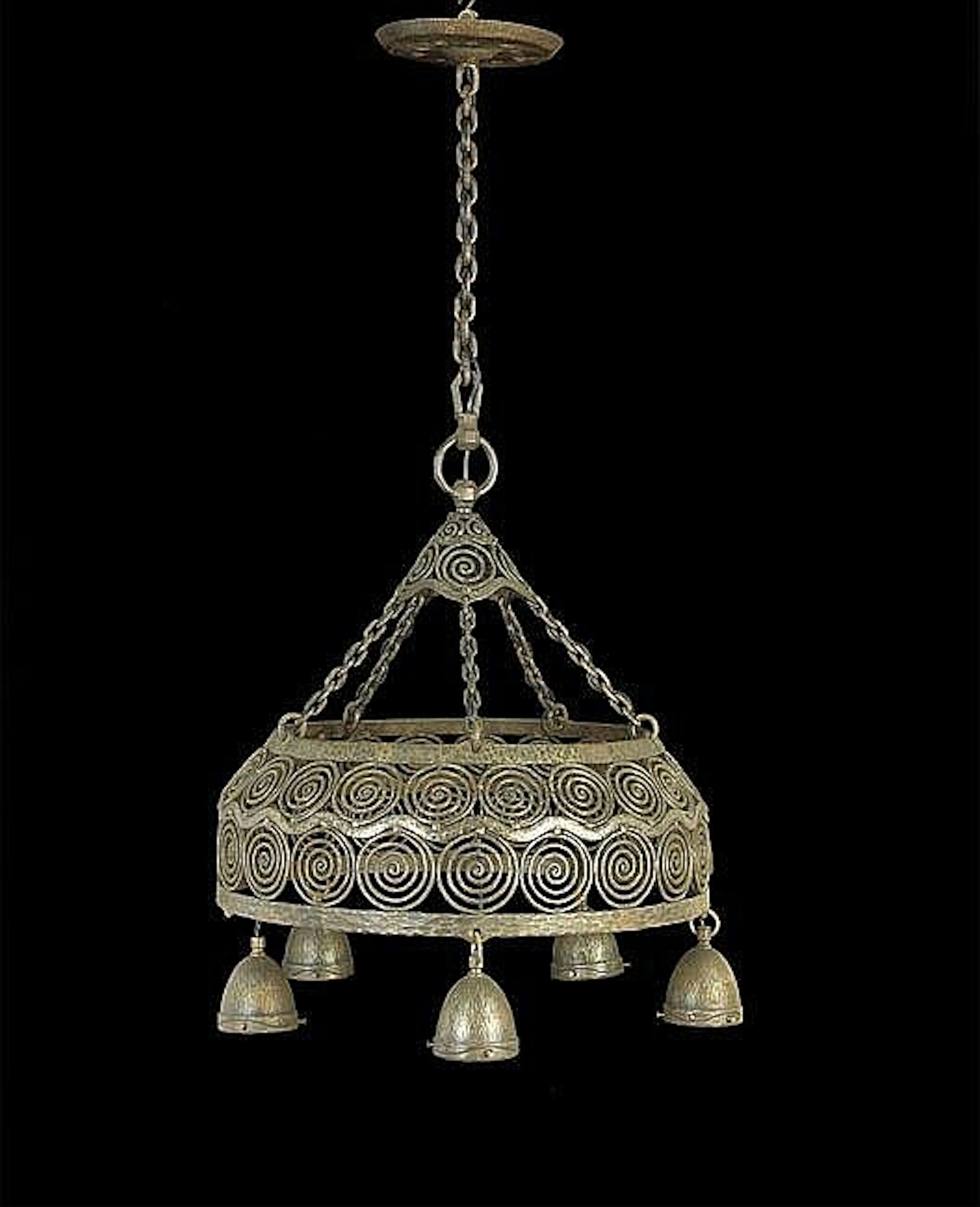 French Art Deco Wrought Iron Chandelier