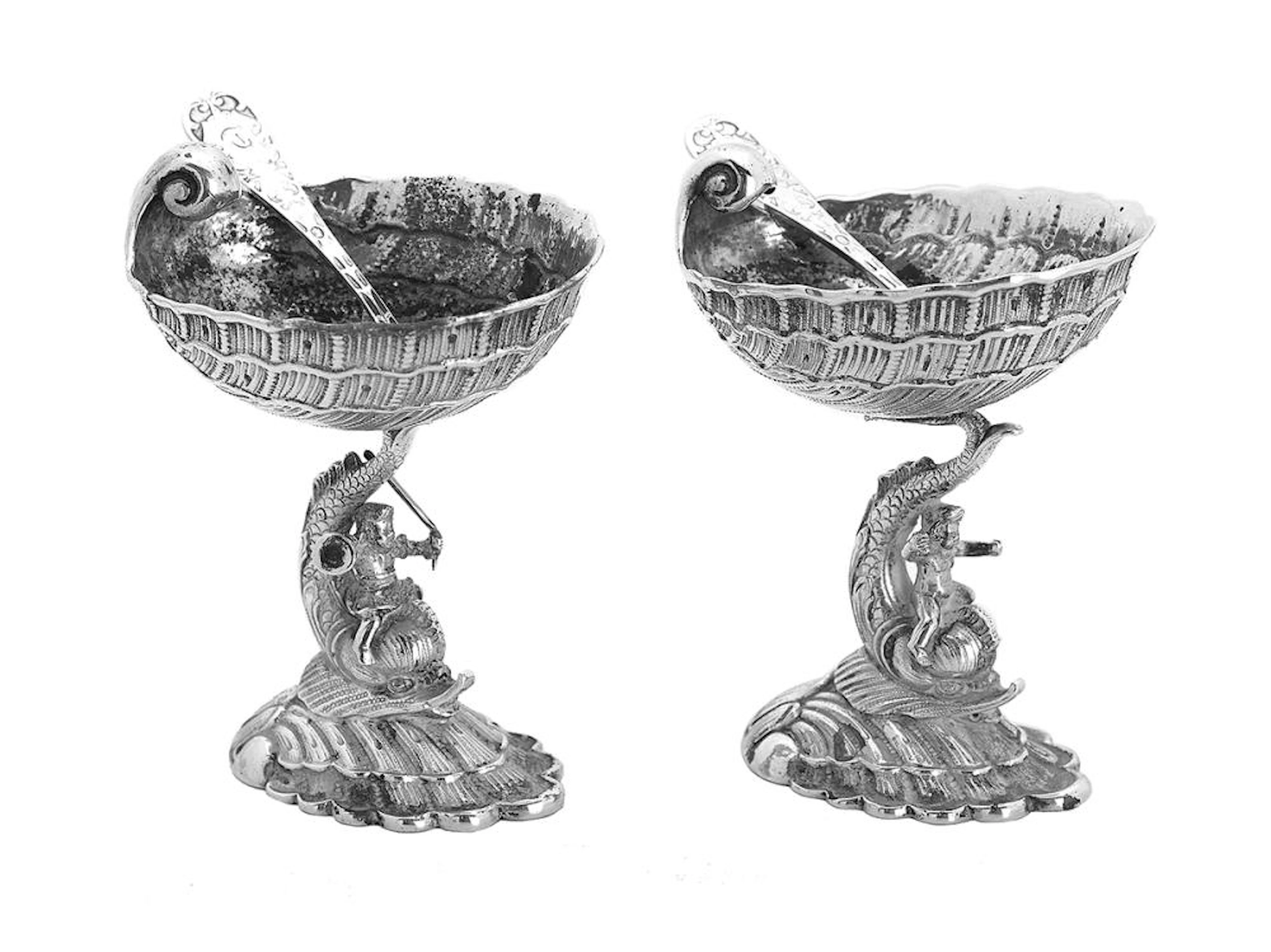 Pair of German Silver Mannerist-Style Salt Cellars