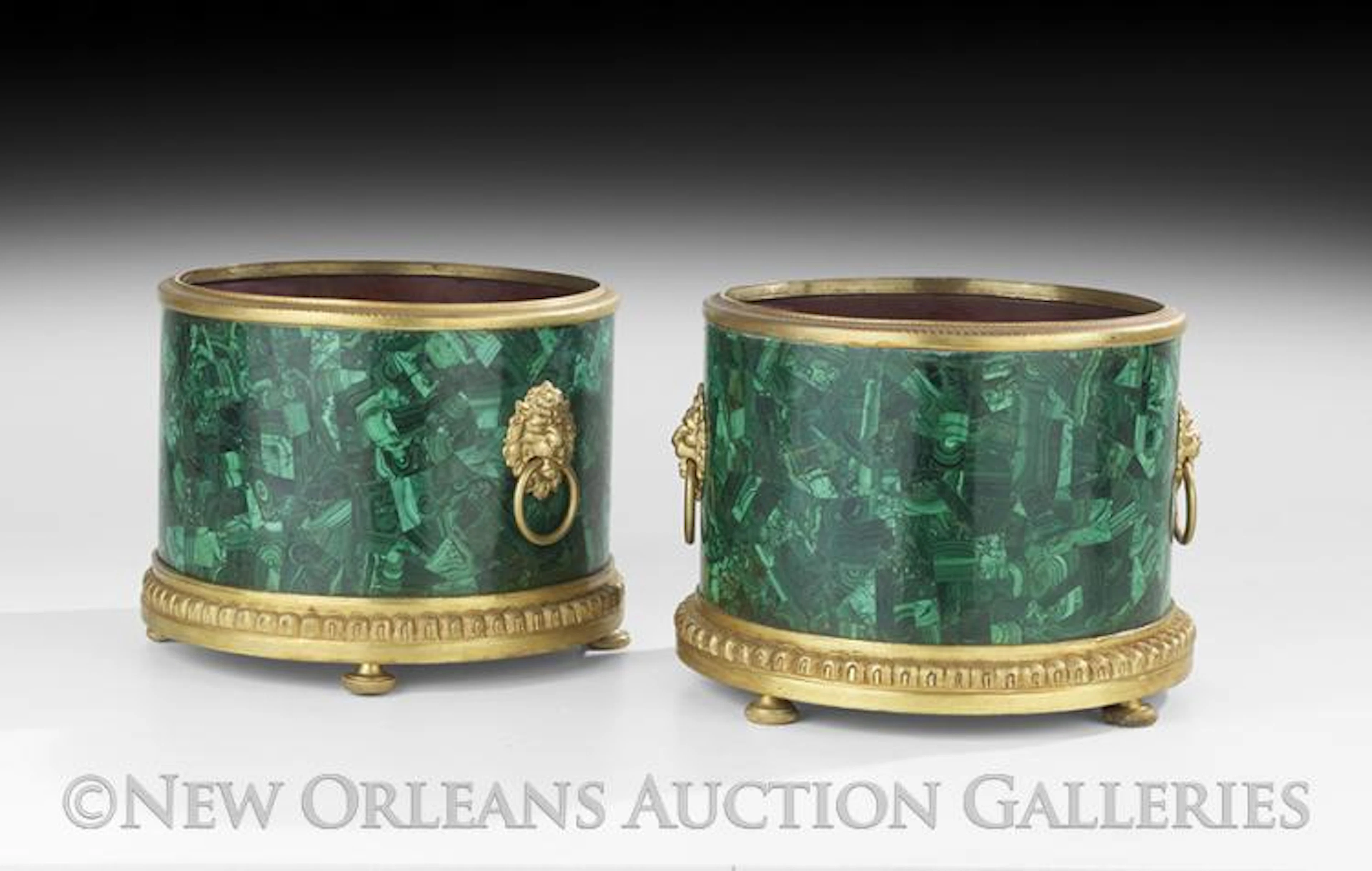 Pair of Malachite and Gilt-Bronze Tree Tubs