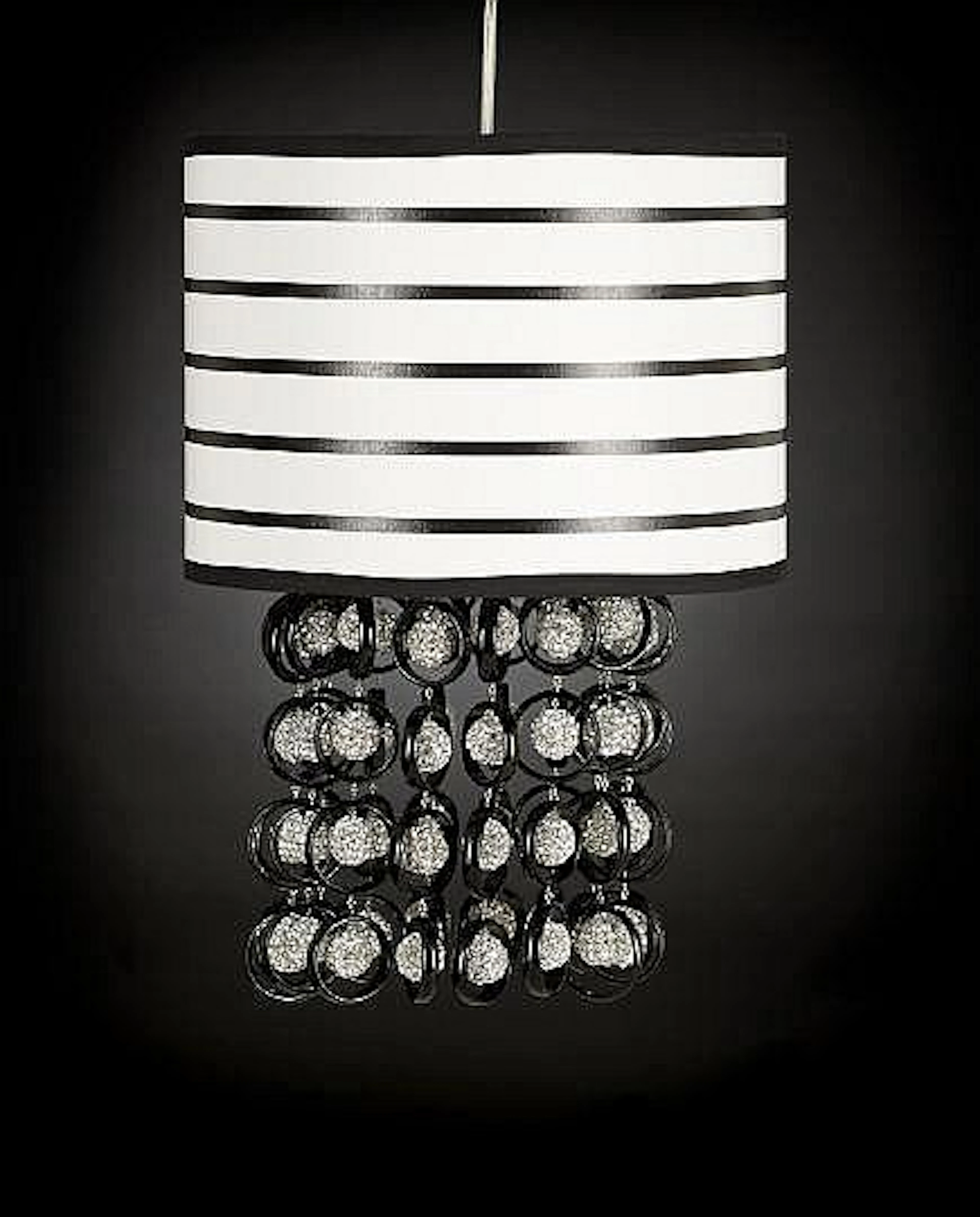 French Black and White Drum-Shaded Chandelier