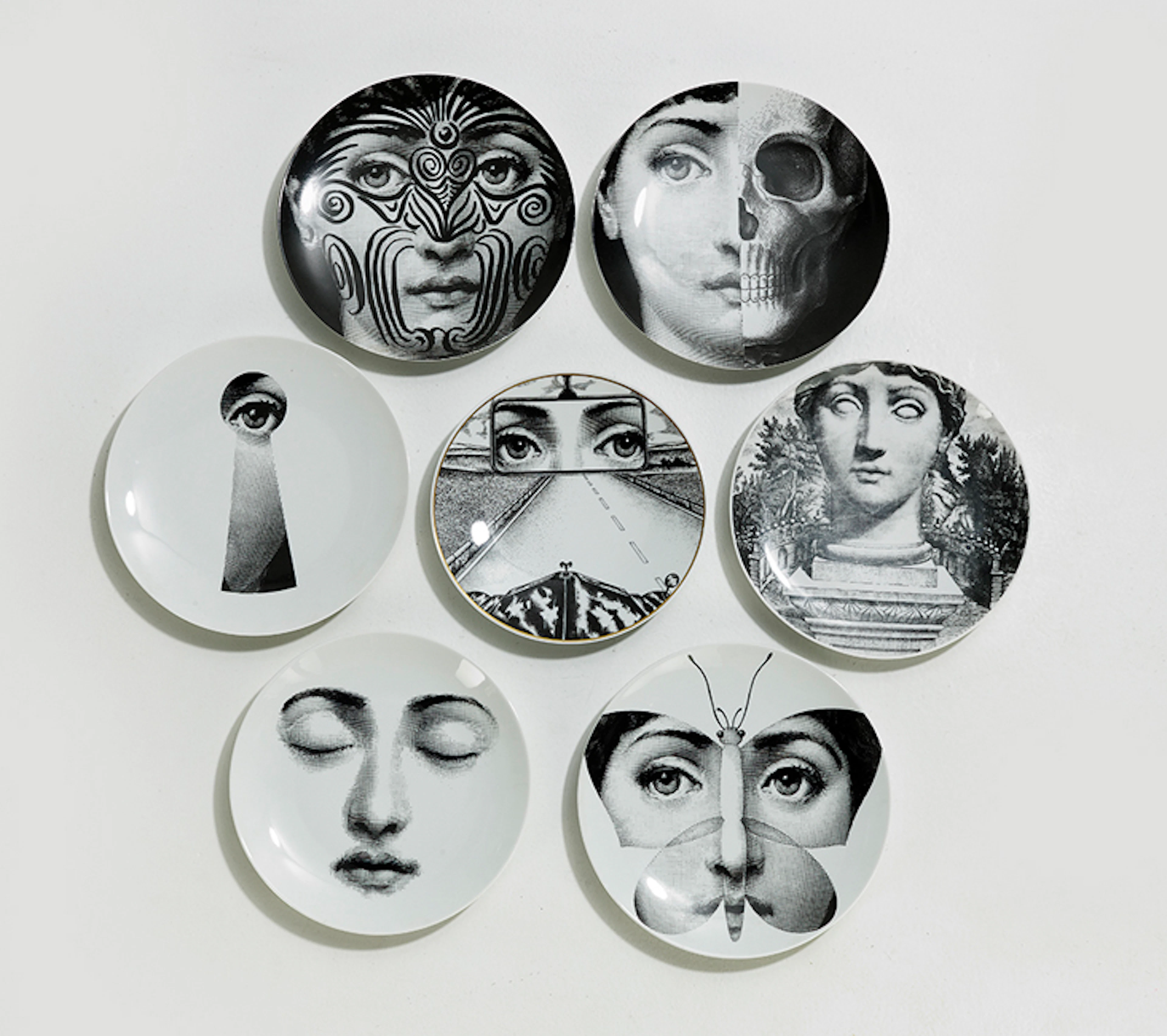 Seven Black and White Transfer-Printed Plates