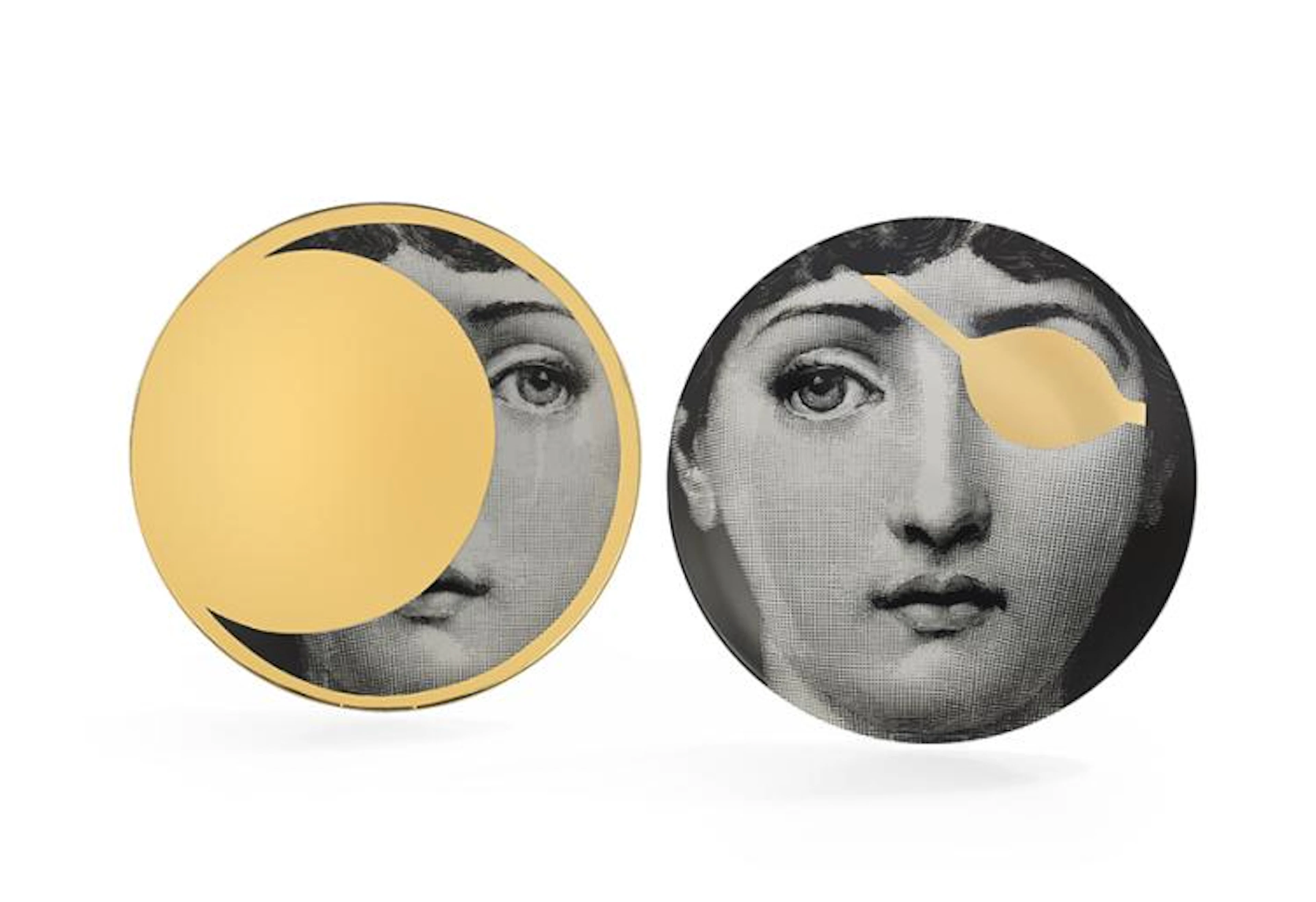 Pair of Gilt and Black Printed Plates
