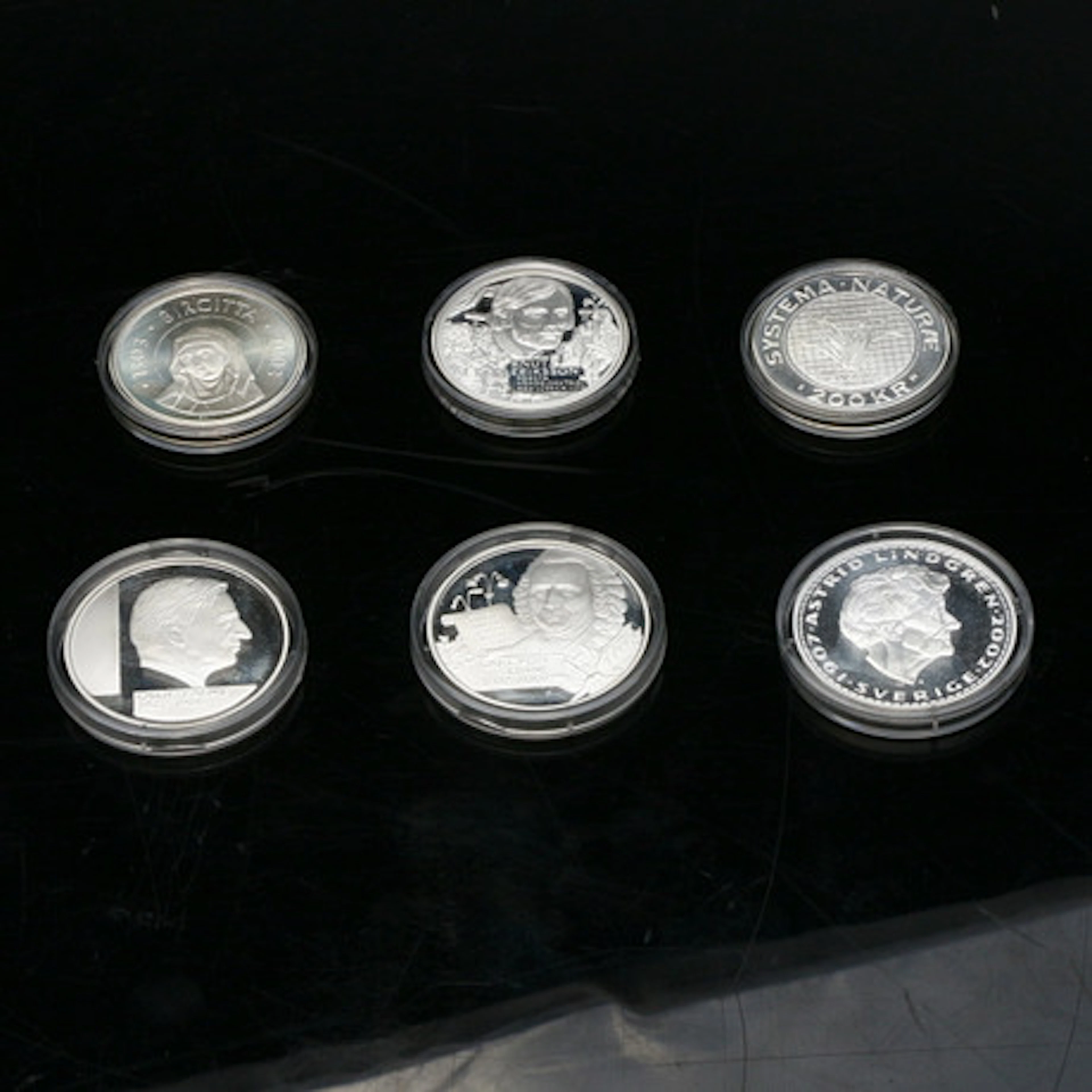 MINNESMYNT, 6 st, silver, vikt ca 148 g.