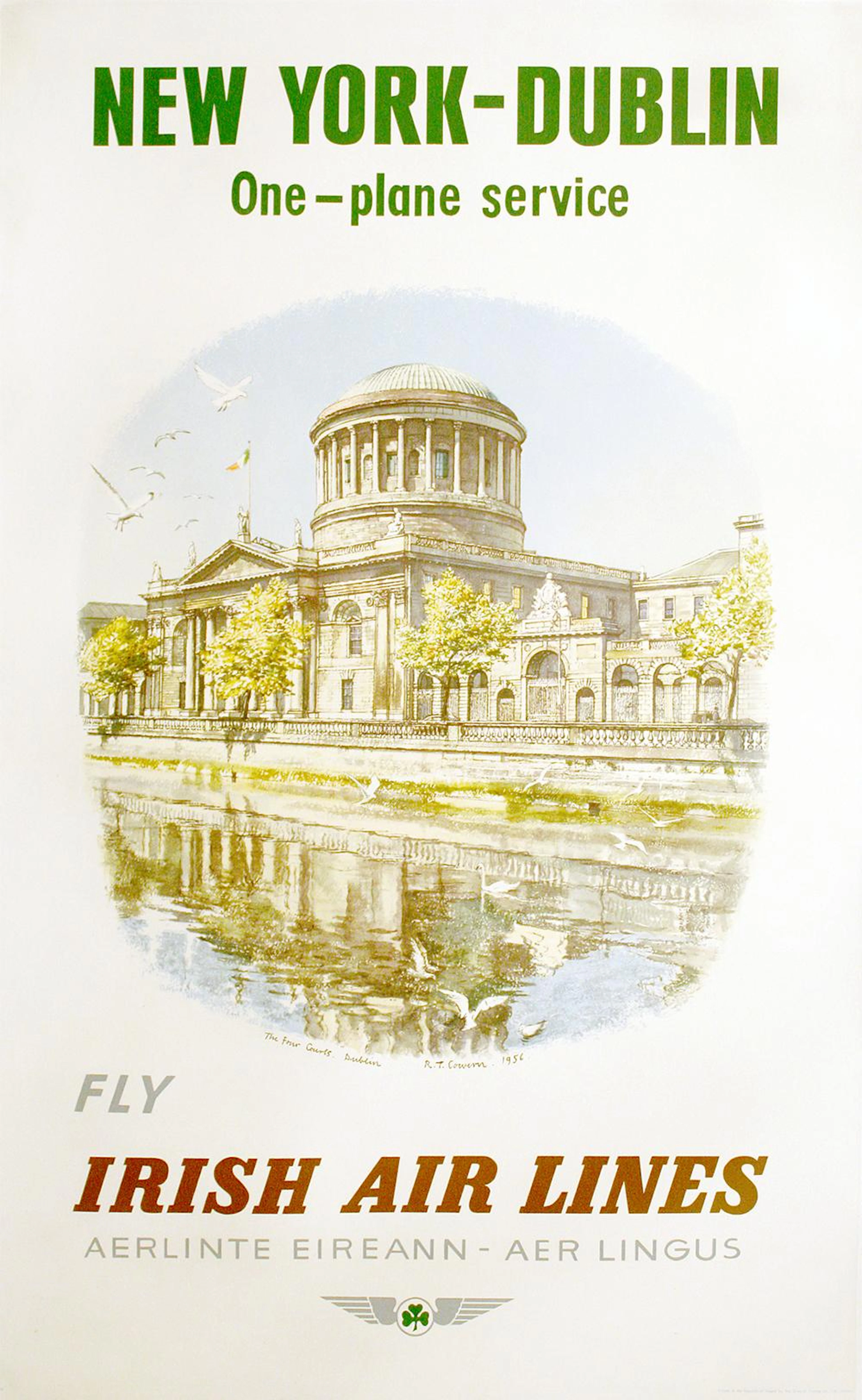 Original Vintage Travel Poster Fly Irish Air Lines Dublin to New York