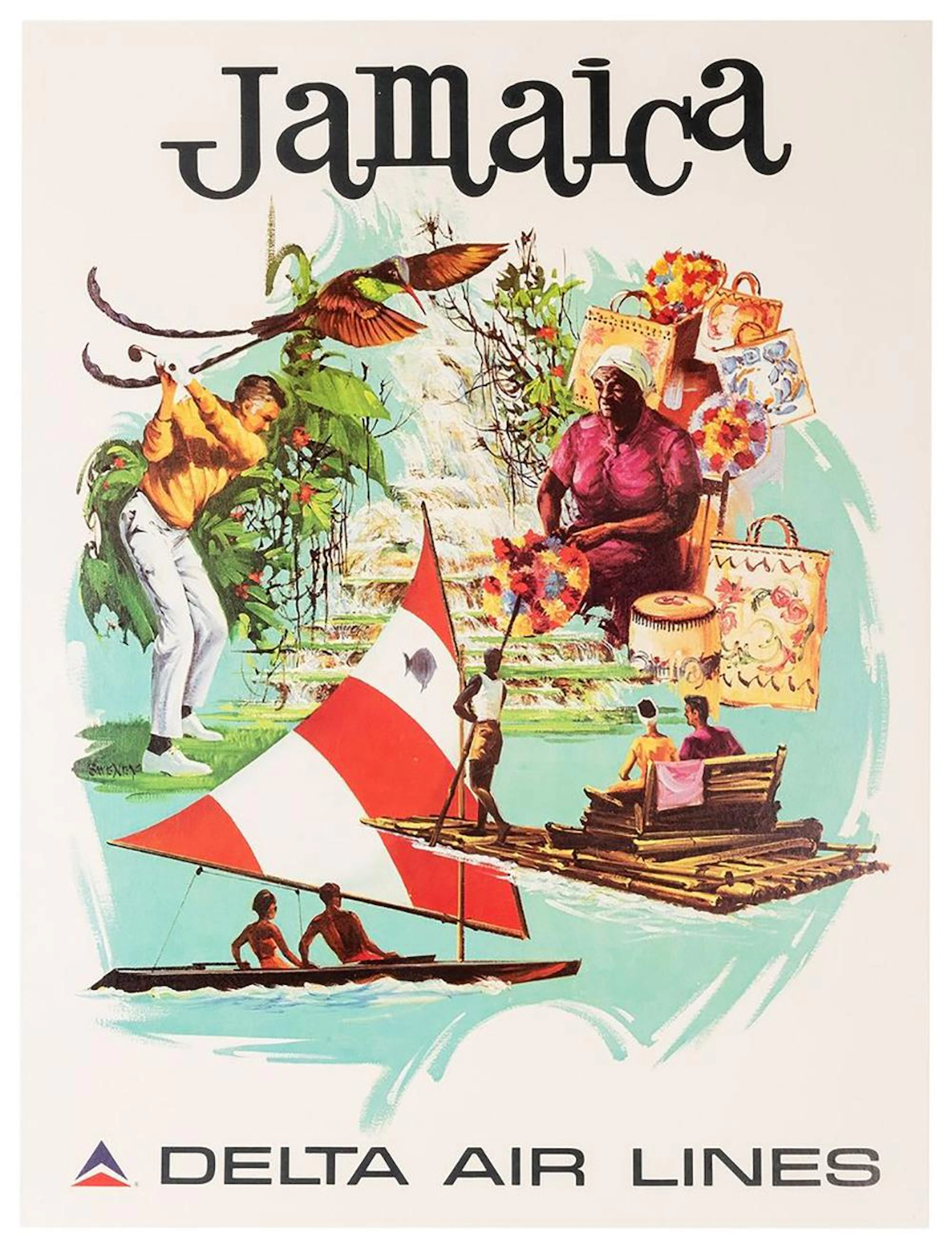 Original Delta Air Lines Poster c1960 by Fred Sweney - Jamaica