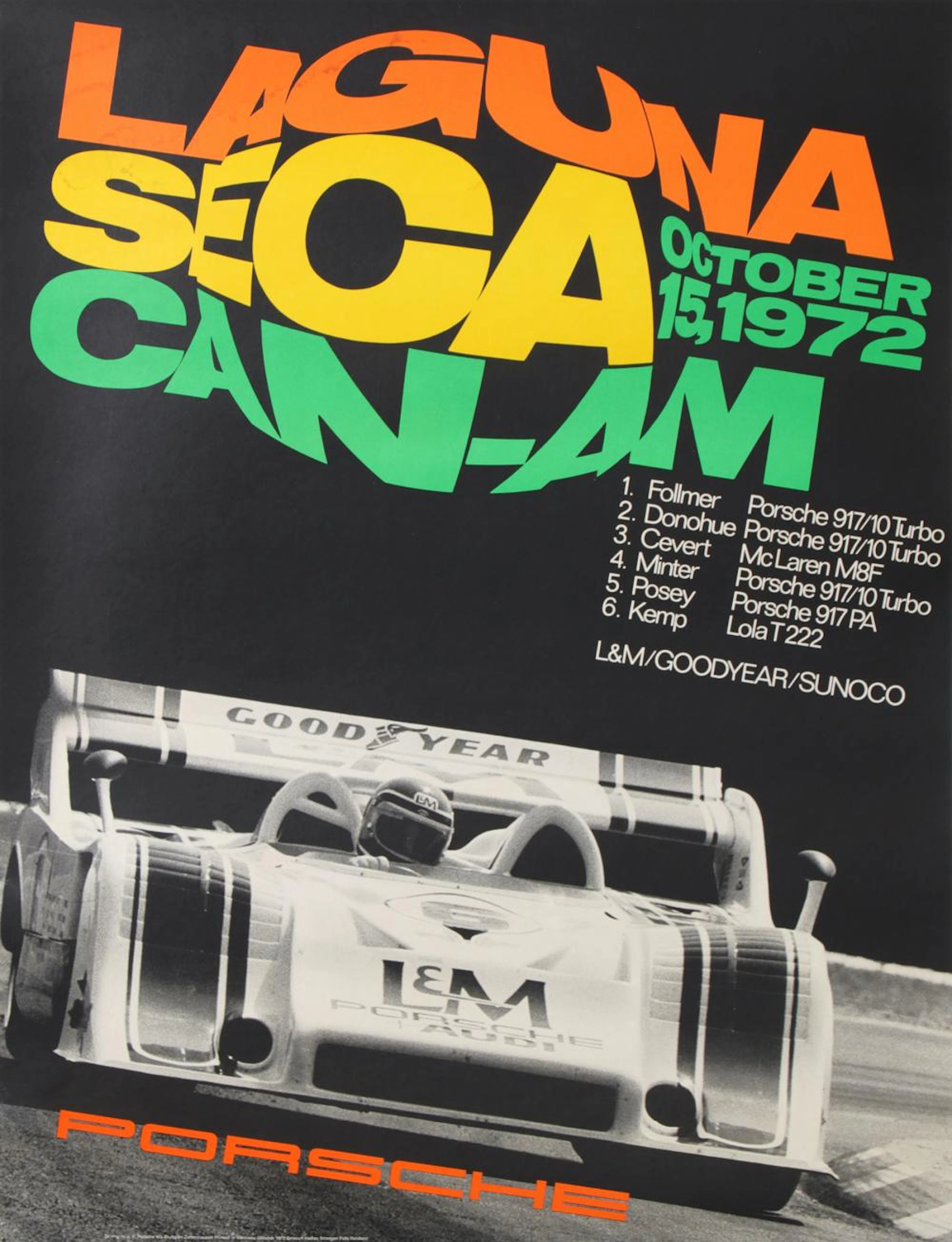 Original Vintage Porsche Car Race Poster 1972 Laguna Seca...
